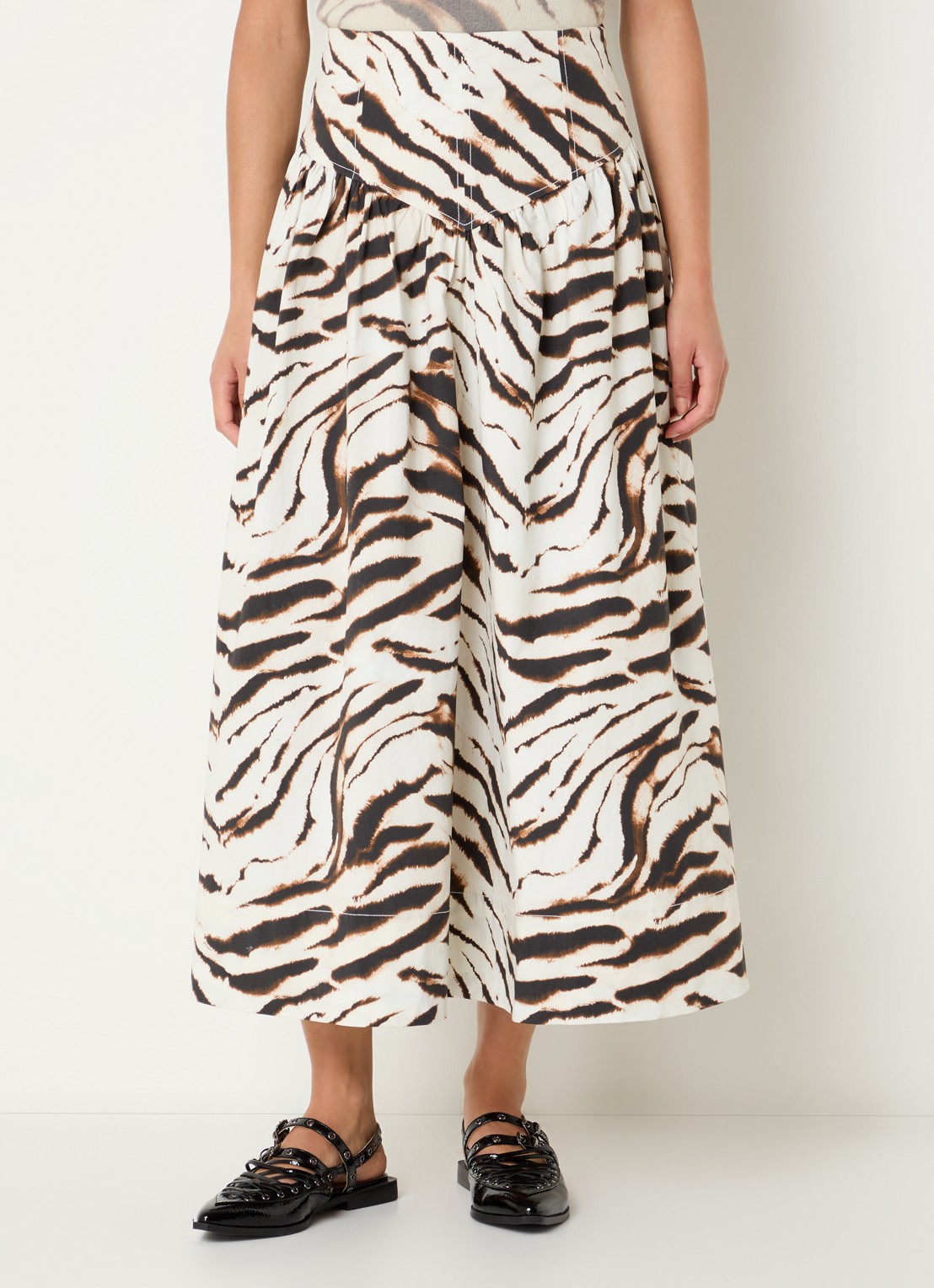 Ganni High waist midi rok met print - detail 2 gebroken wit