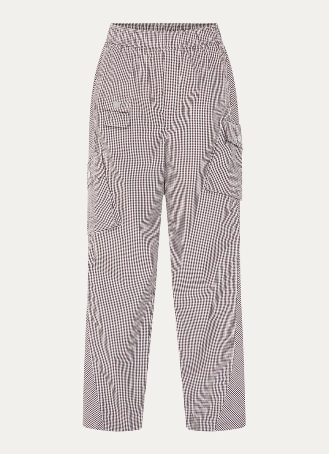 Ganni High waist wide fit cargobroek met ruitdessin - voorkant 2 bruin