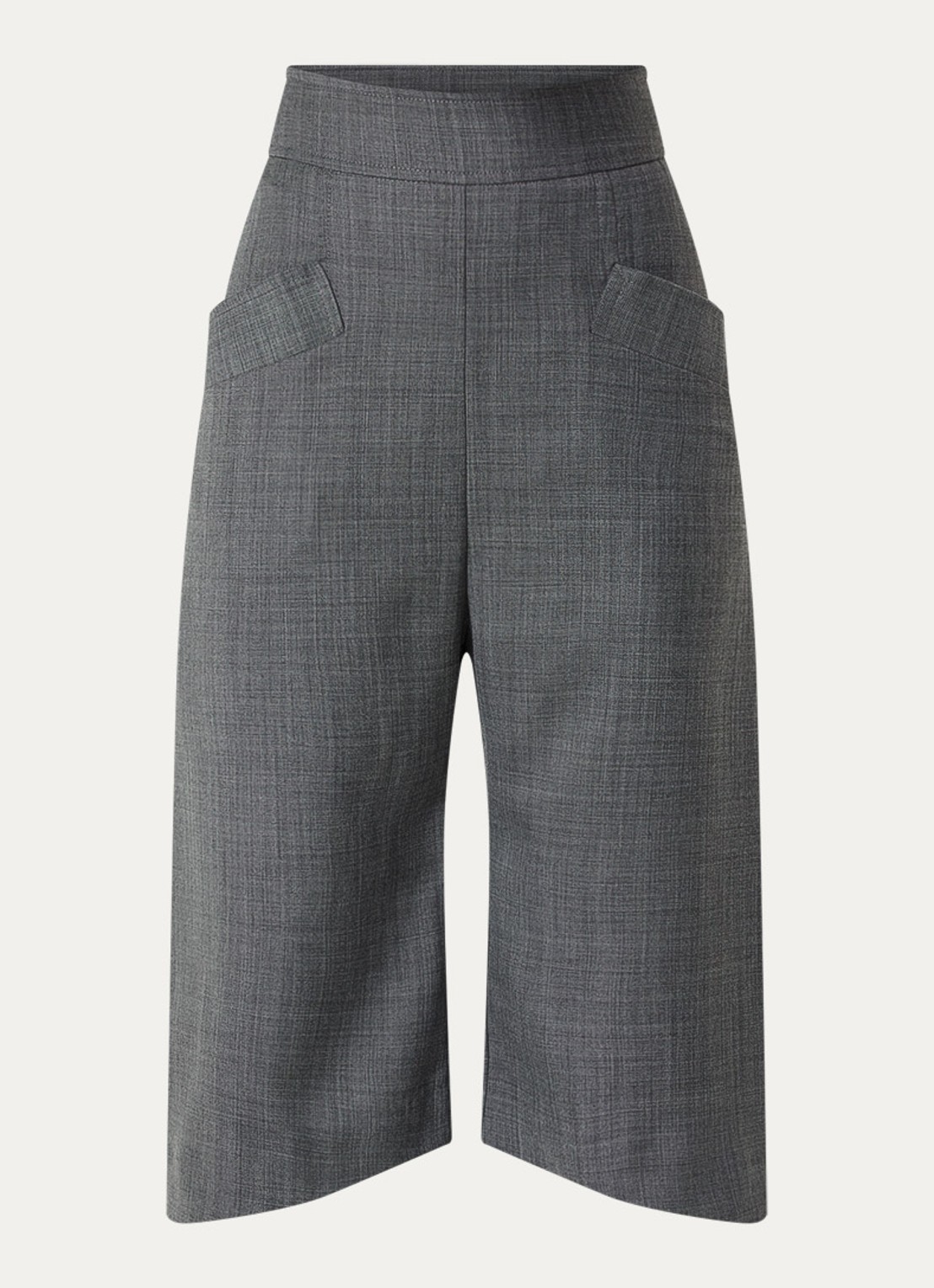Ganni High waist wide fit korte broek in wolblend - voorkant 2 donkergrijs