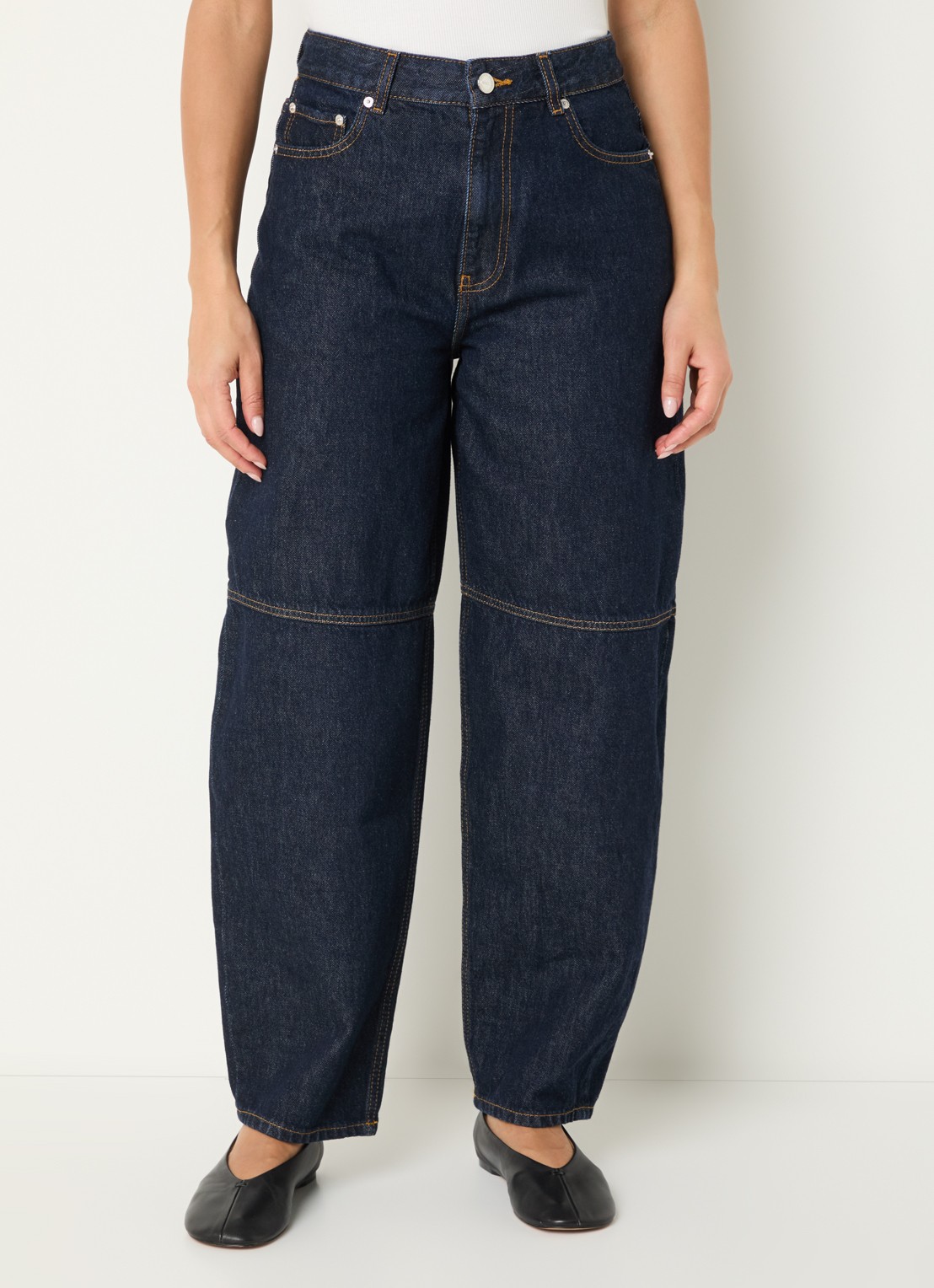 Ganni High waist wide leg jeans met donkere wassing - detail 4 indigo