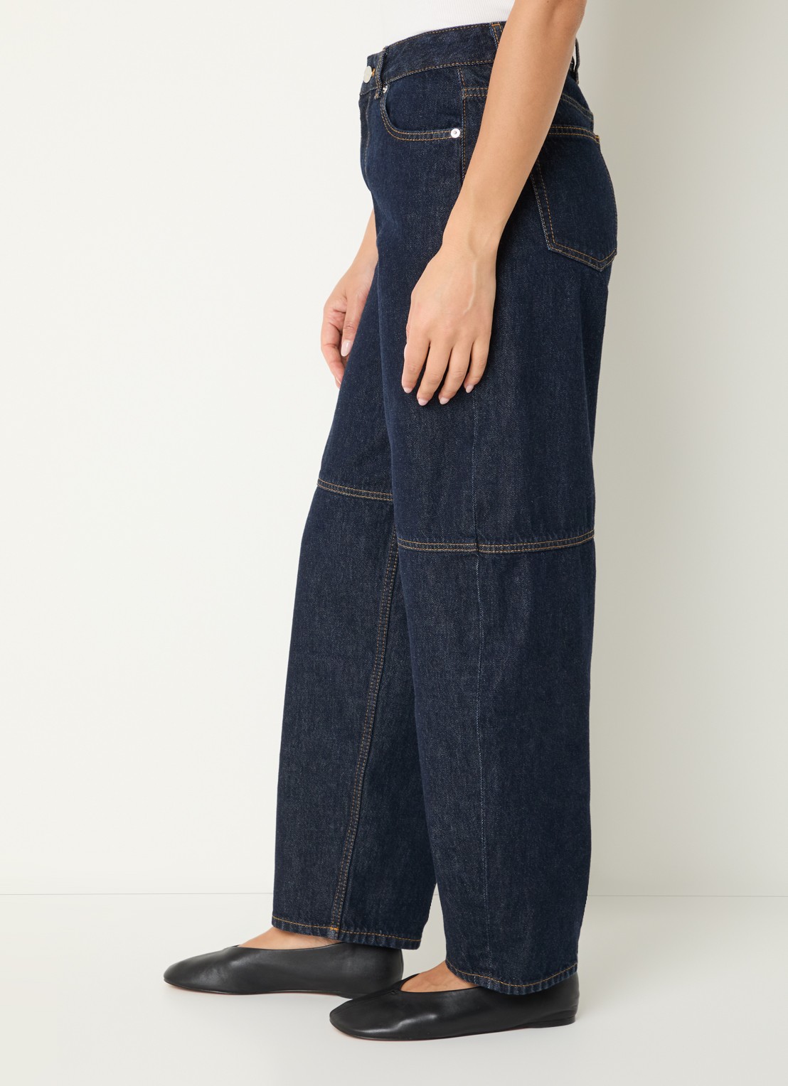 Ganni High waist wide leg jeans met donkere wassing - detail 5 indigo