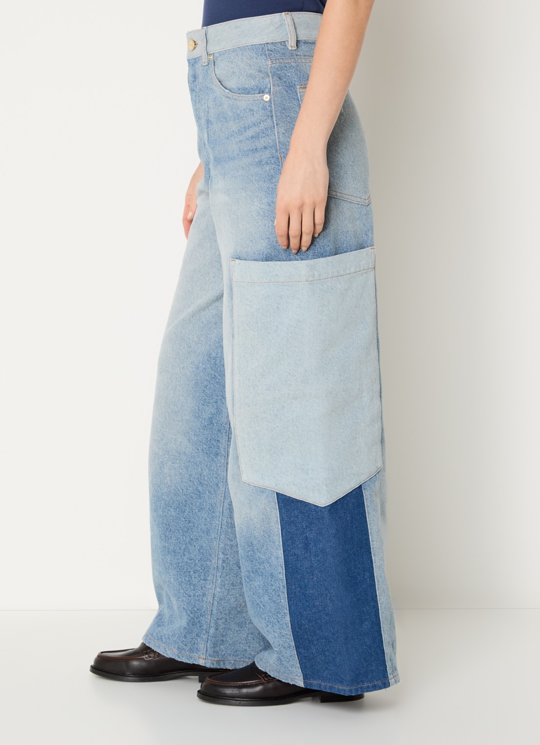 Ganni High waist wide leg jeans met opgestikte zakken - detail 3 indigo