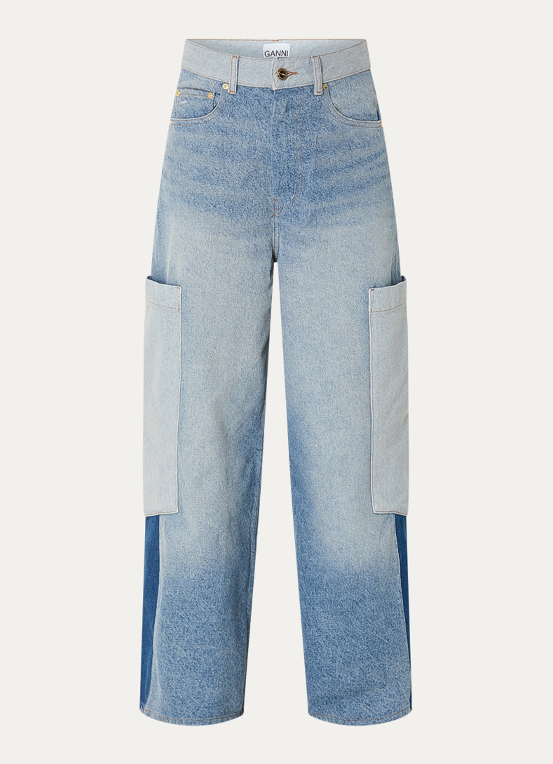 Ganni High waist wide leg jeans met opgestikte zakken - voorkant 4 indigo