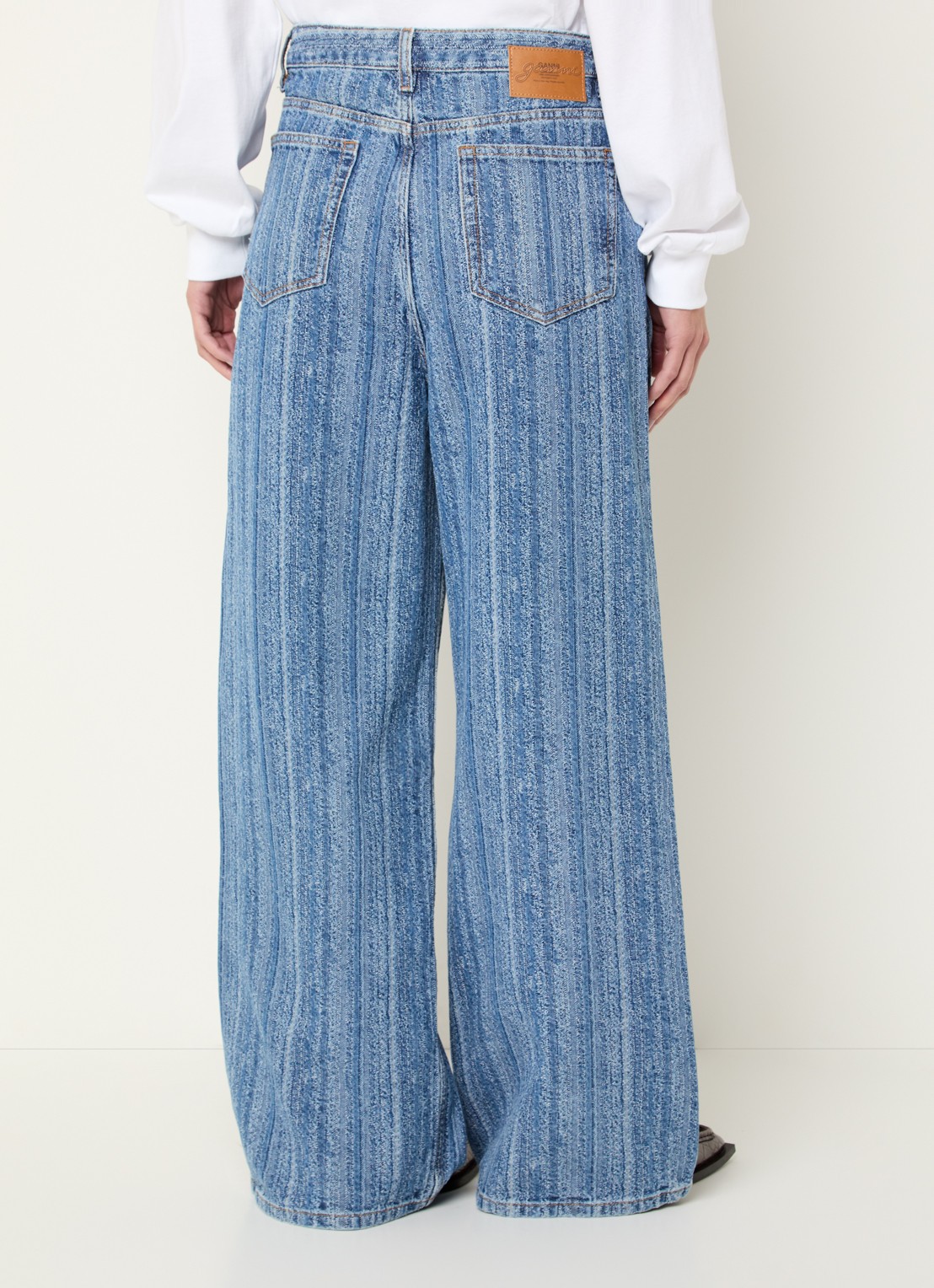 Ganni High waist wide leg jeans met streepprint - achterkant 5 indigo
