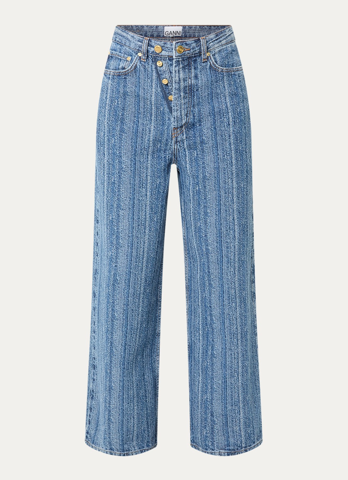 Ganni High waist wide leg jeans met streepprint - voorkant 3 indigo