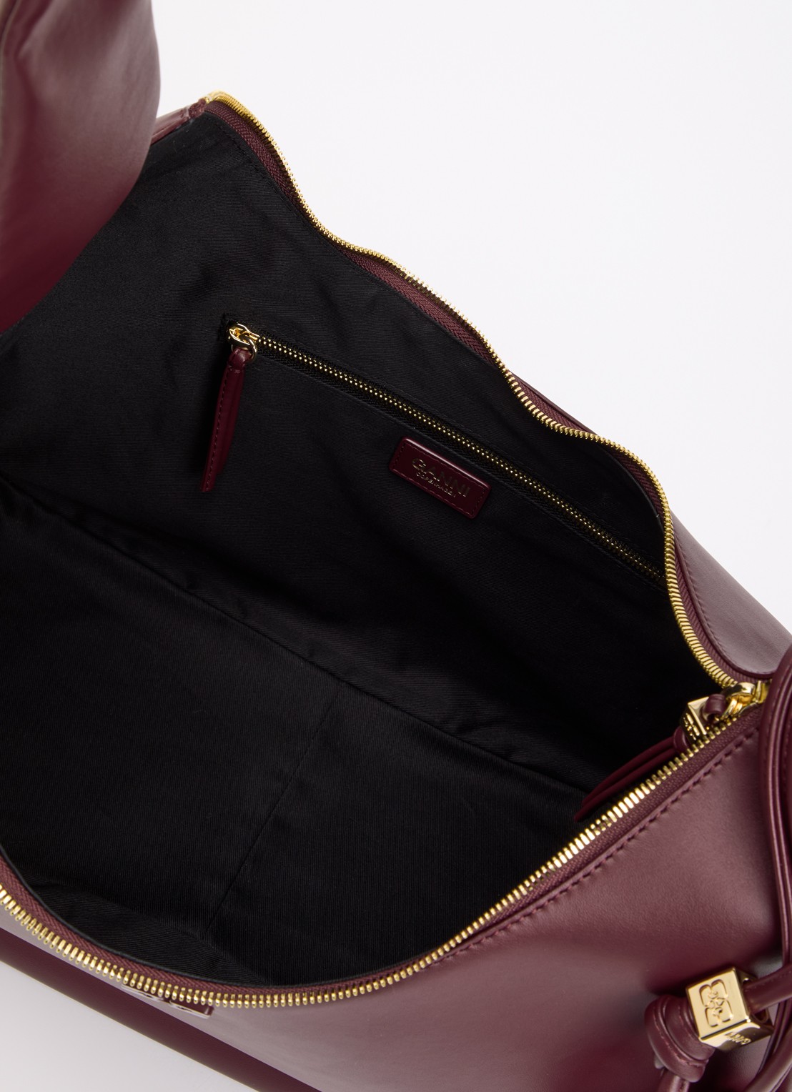 Ganni Hobo Laces Medium schoudertas met logo - detail 2 bordeauxrood