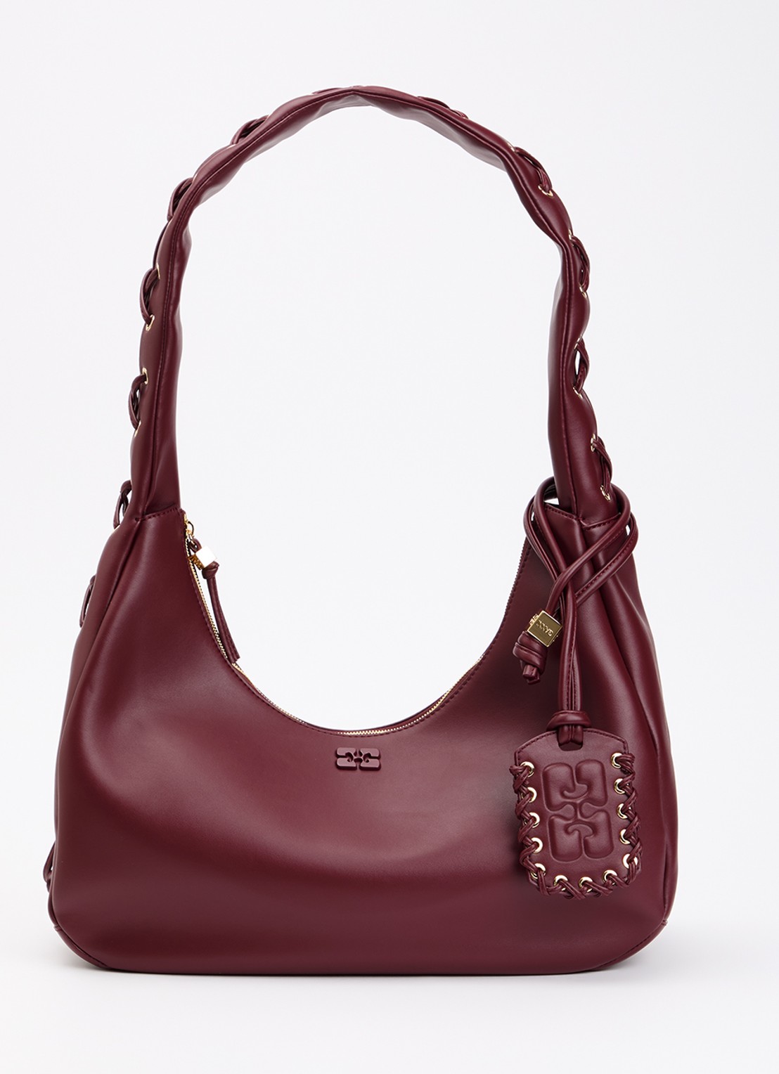 Ganni Hobo Laces Medium schoudertas met logo - voorkant 5 bordeauxrood