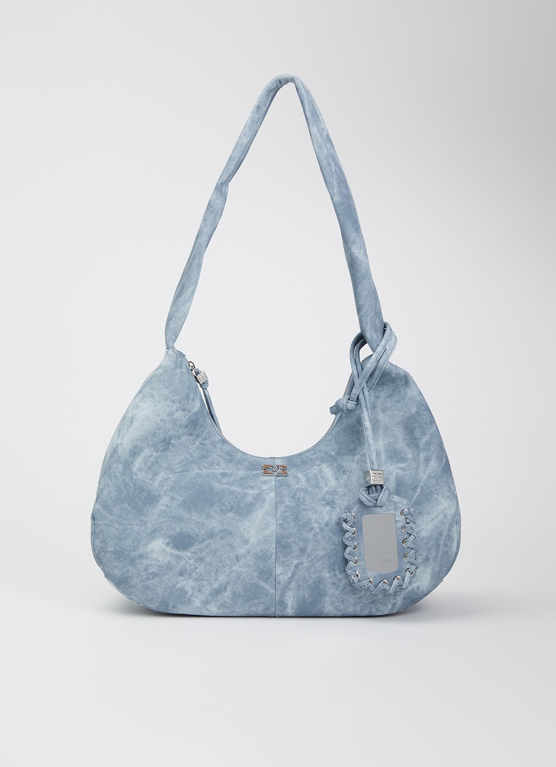 Ganni Hobo M schoudertas met tasbedel - voorkant indigo
