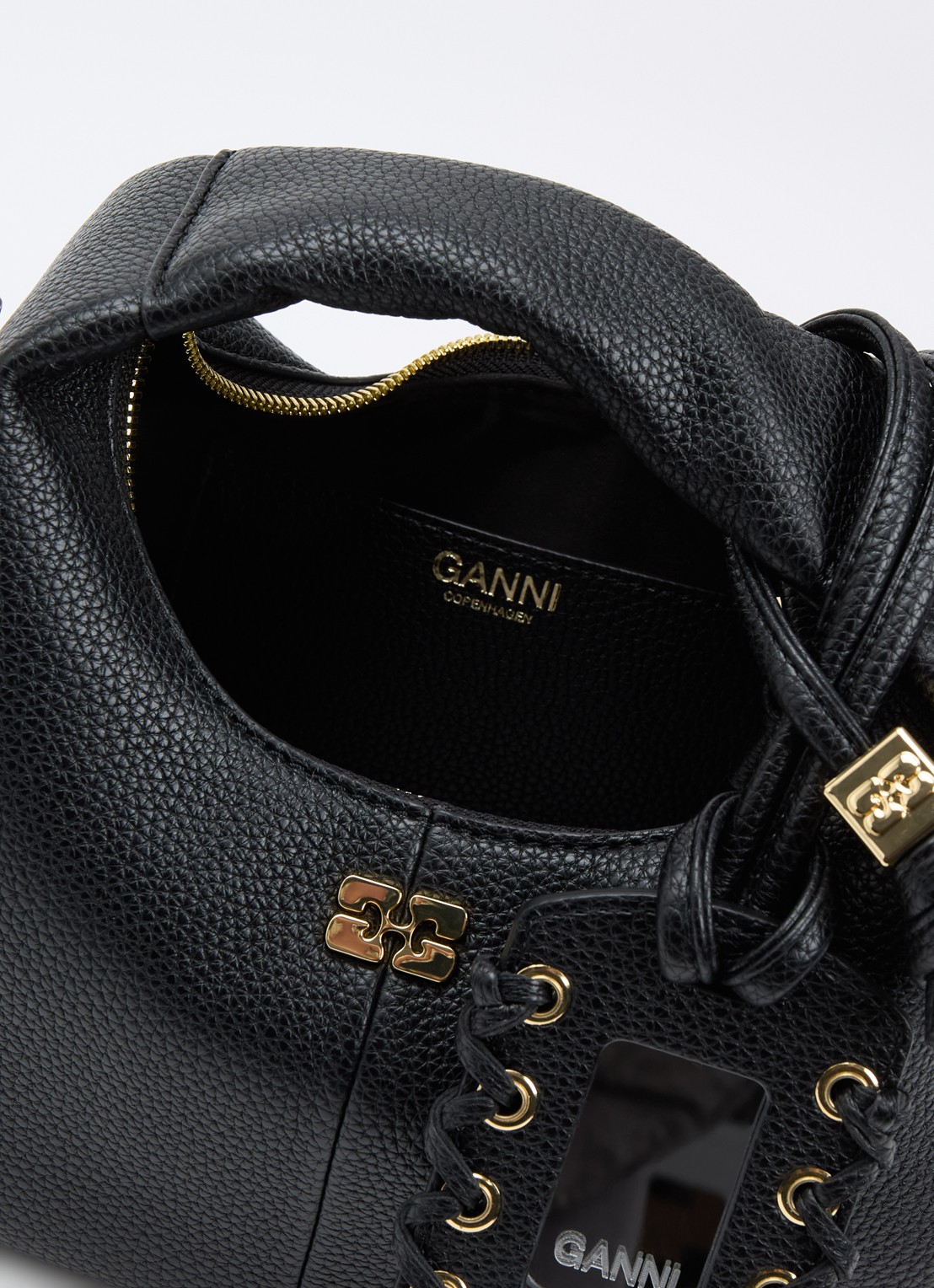 Ganni Hobo Mini handtas met afneembare schouderriem - detail 5 zwart