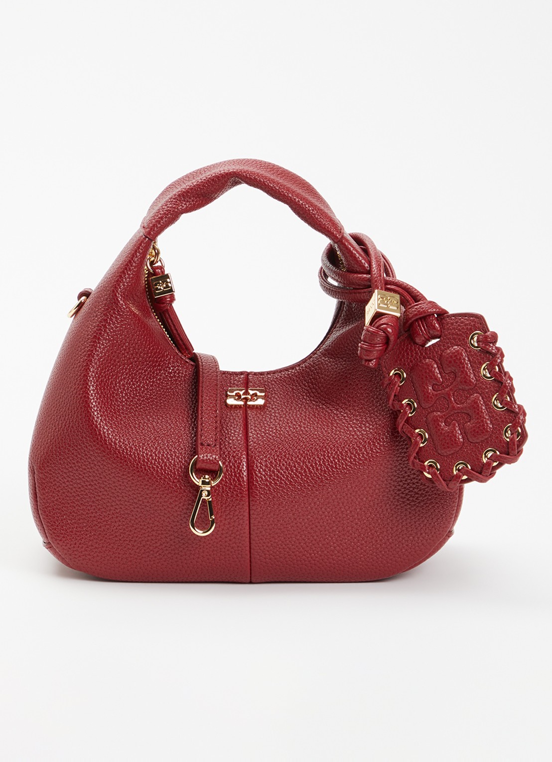 Ganni Hobo Mini handtas met afneembare schouderriem - voorkant 6 donkerrood