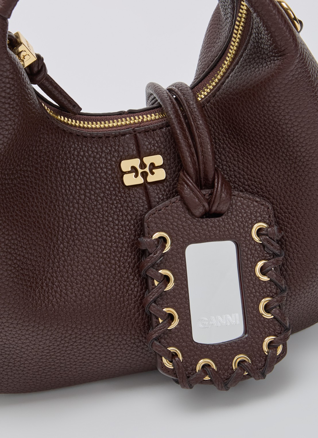 Ganni Hobo Mini handtas met afneembare schouderriem - detail 4 donkerbruin