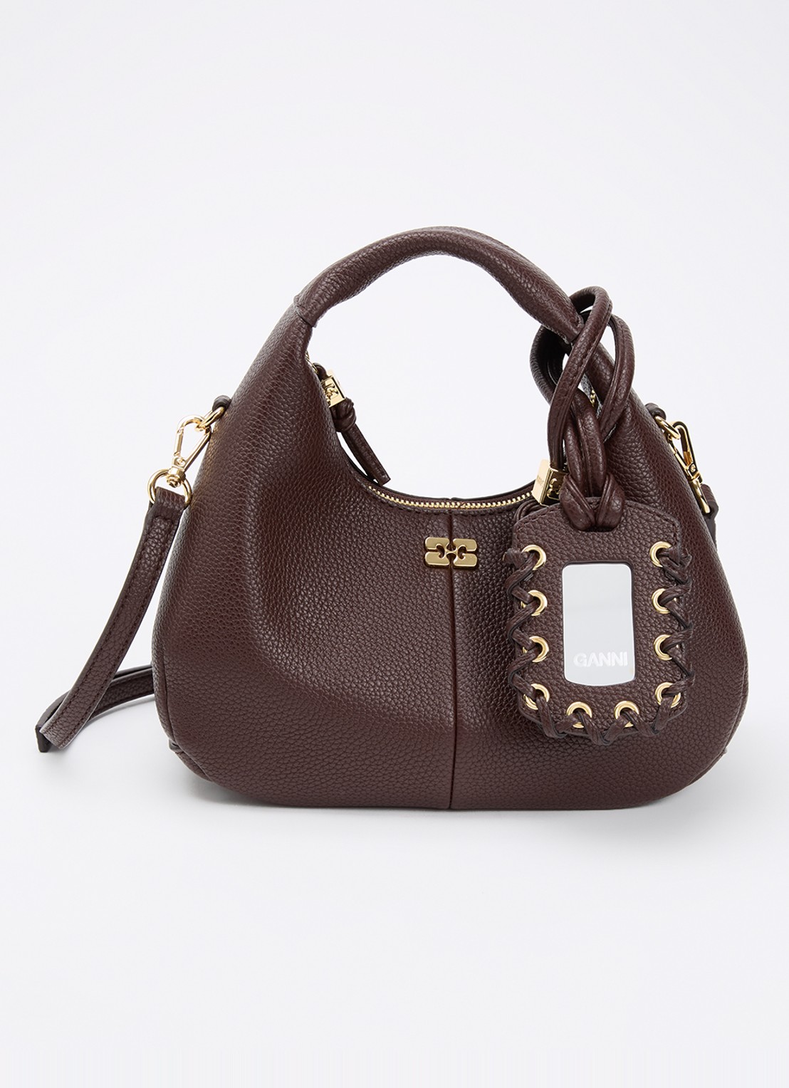 Ganni Hobo Mini handtas met afneembare schouderriem - voorkant 6 donkerbruin