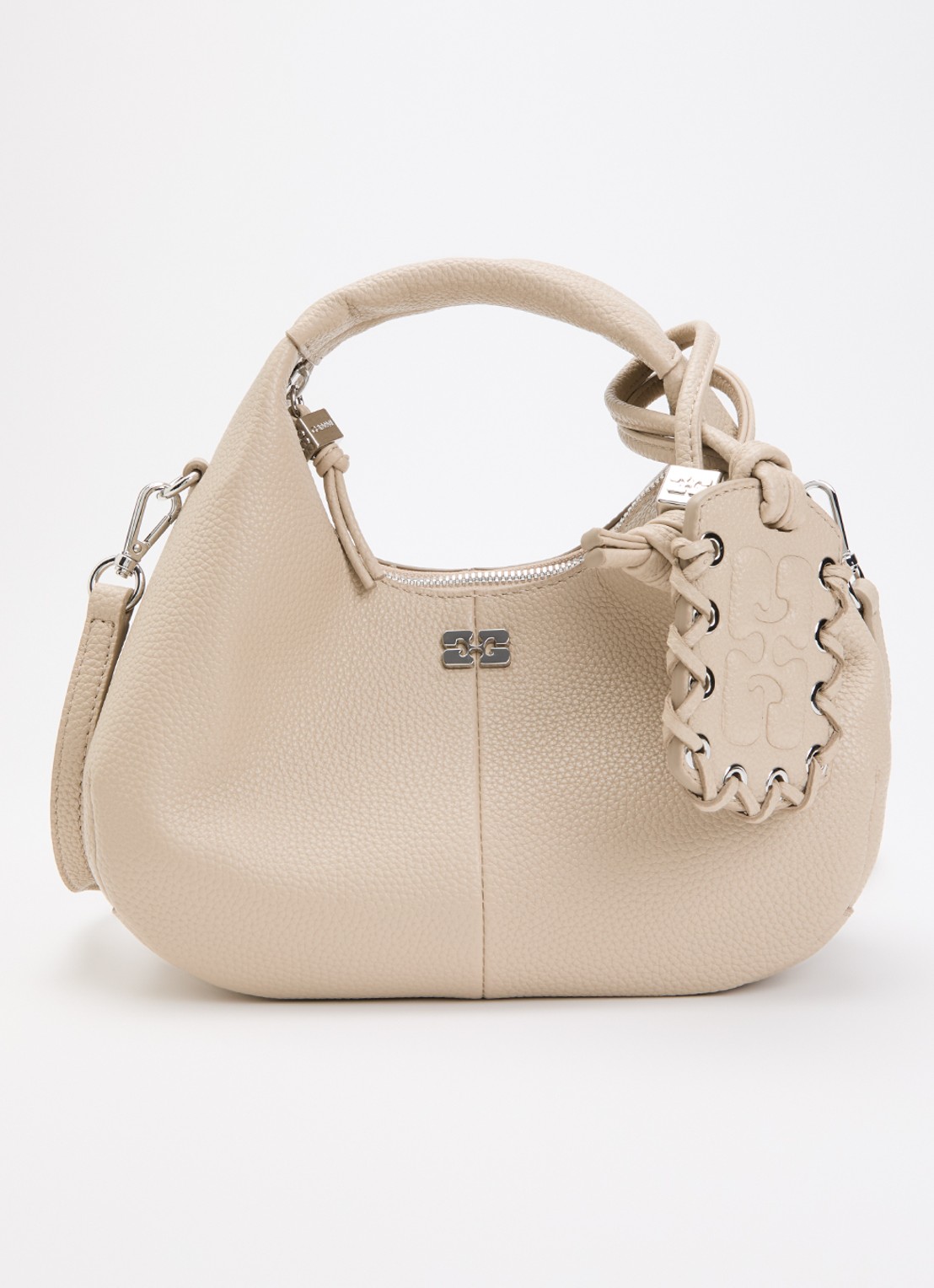 Ganni Hobo Mini handtas met afneembare schouderriem - voorkant donkerbeige