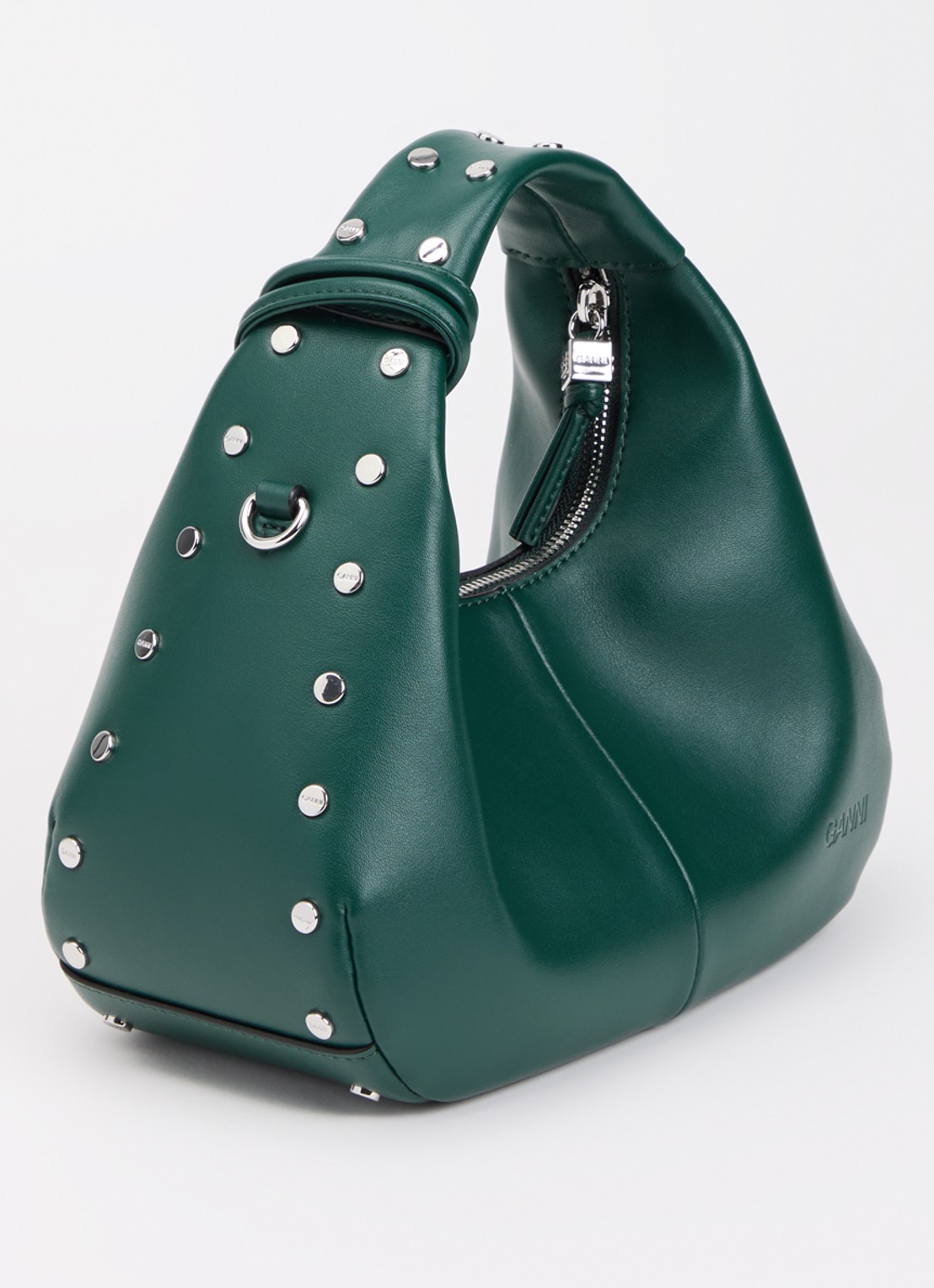 Ganni Hobo Mini handtas van leer met studs - achterkant 2 groen