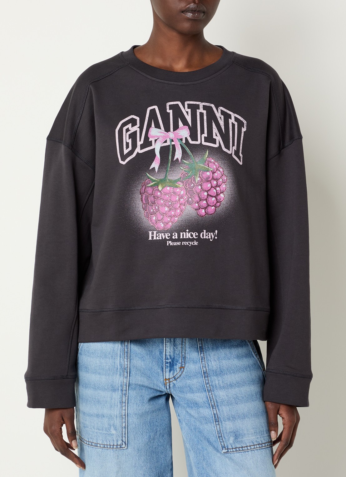 Ganni Isoli sweater met logoprint - detail 3 antraciet