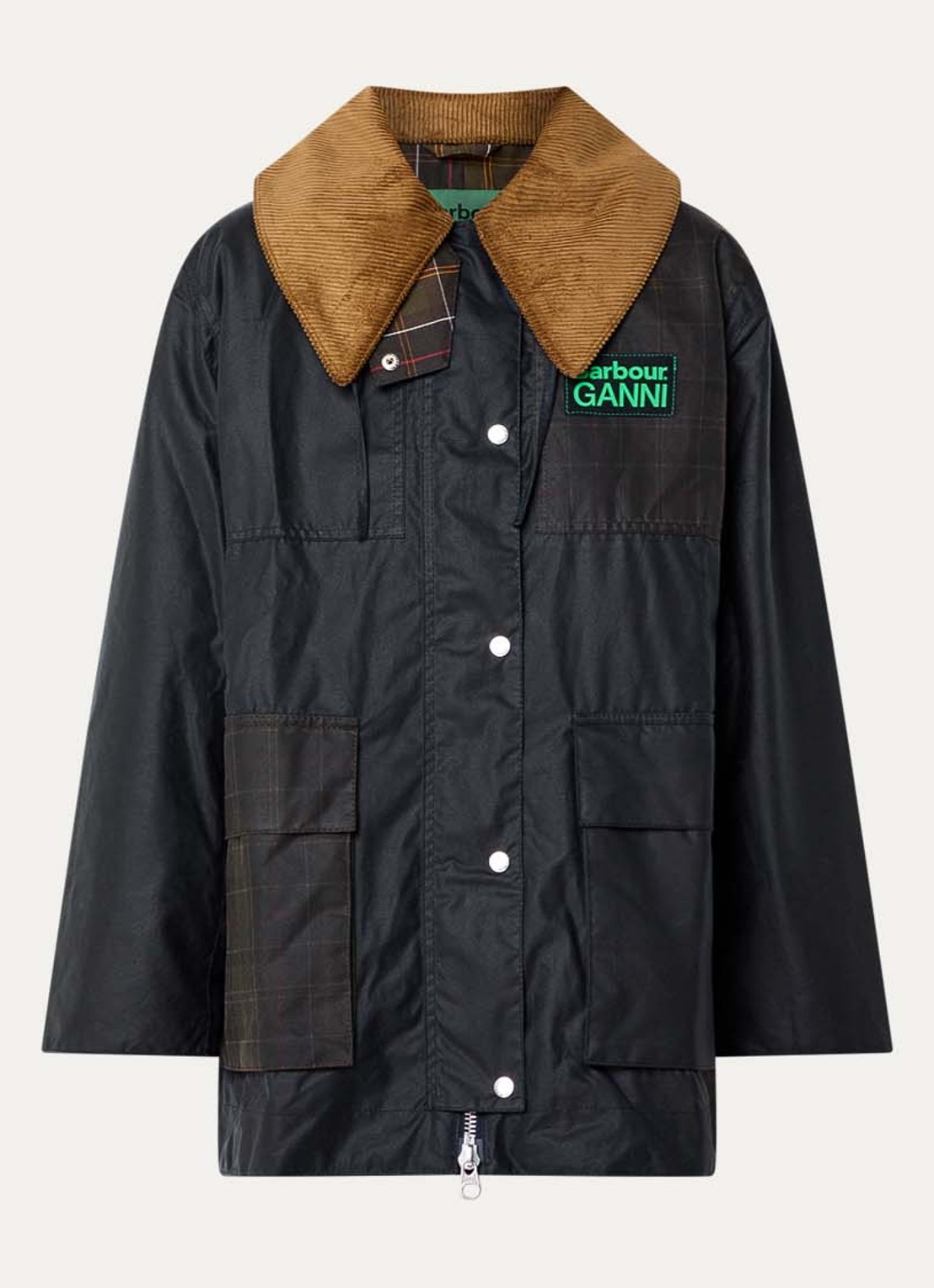 Ganni Jack met ruitdessin en klepzak - voorkant 3 donkerblauw