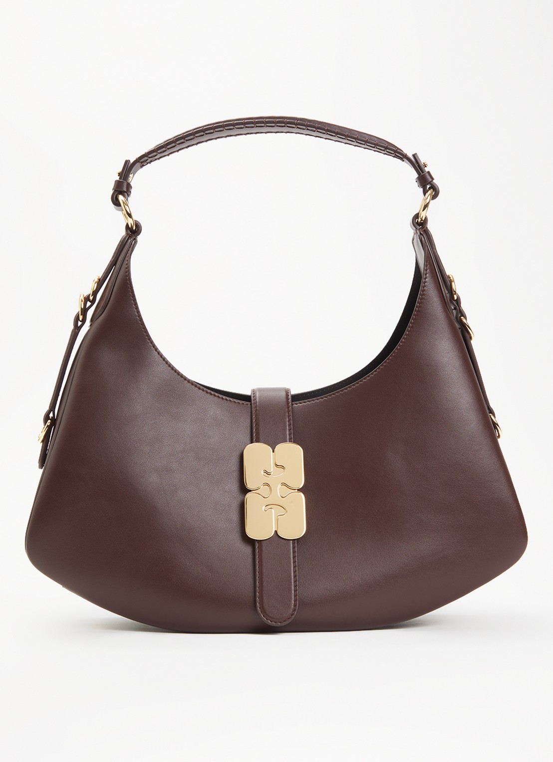 Ganni Kat Small schoudertas met gespdetail en logo - voorkant 2 beige
