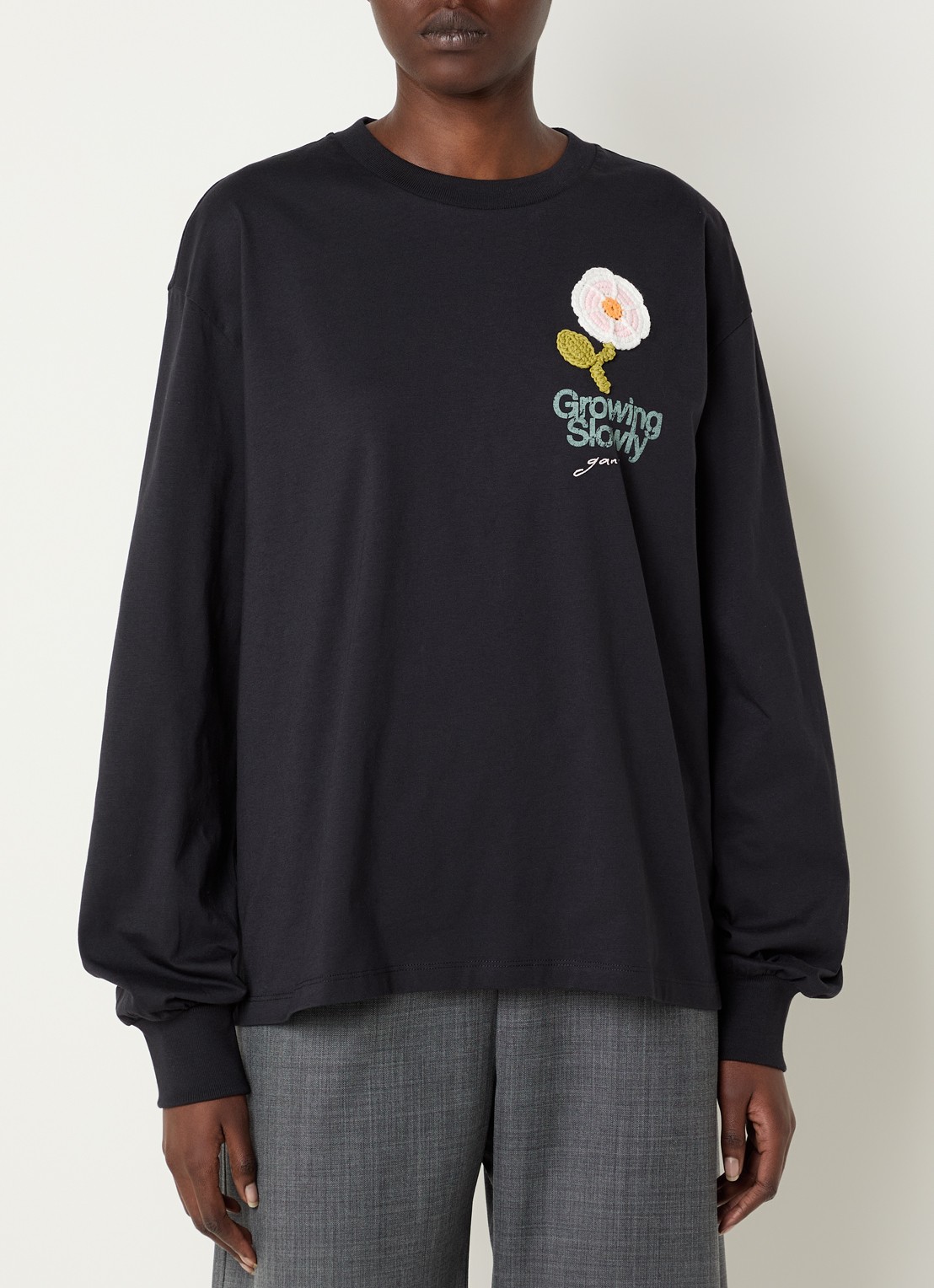 Ganni Longsleeve met logoprint - detail 4 zwart