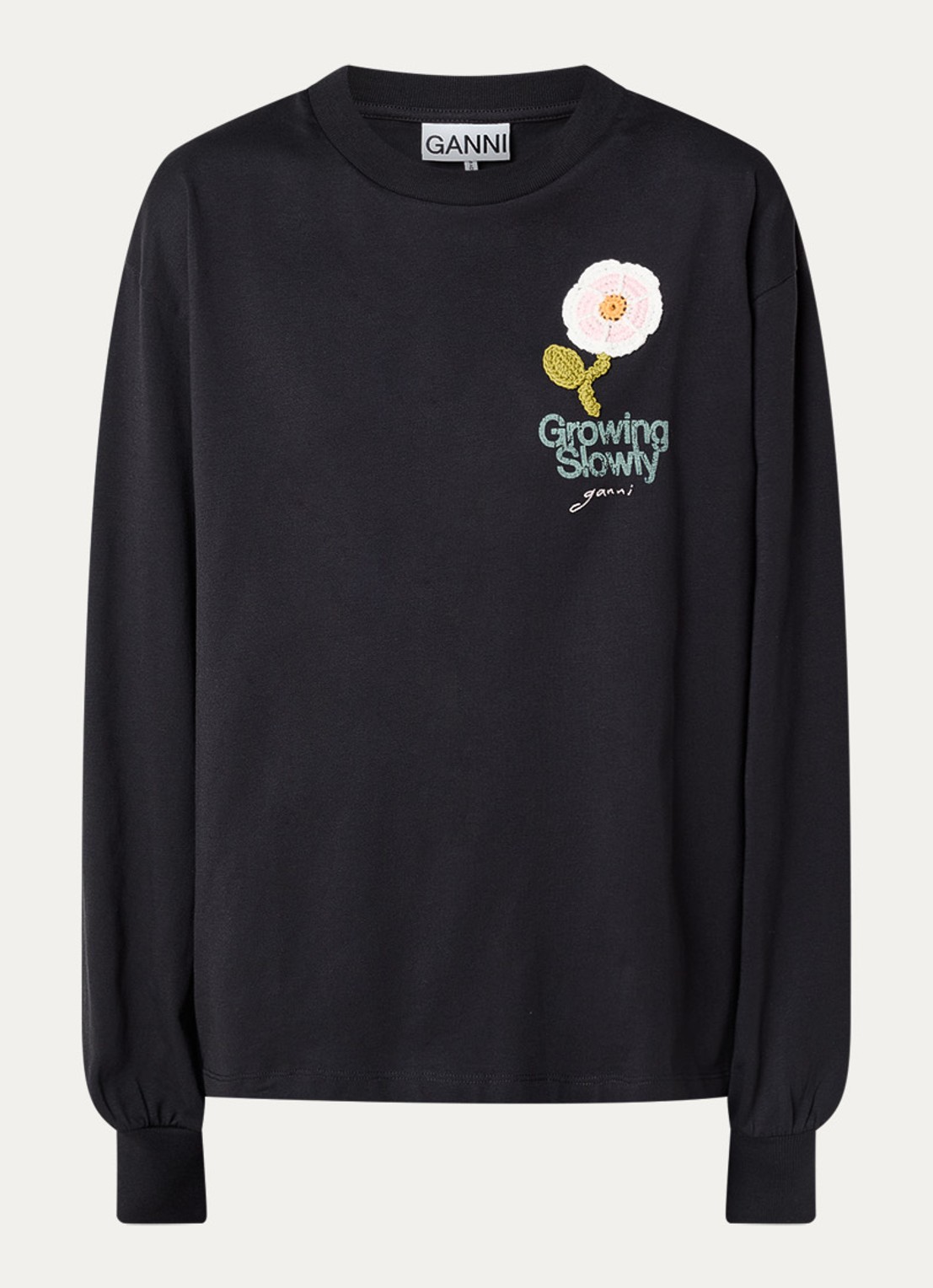 Ganni Longsleeve met logoprint - voorkant zwart