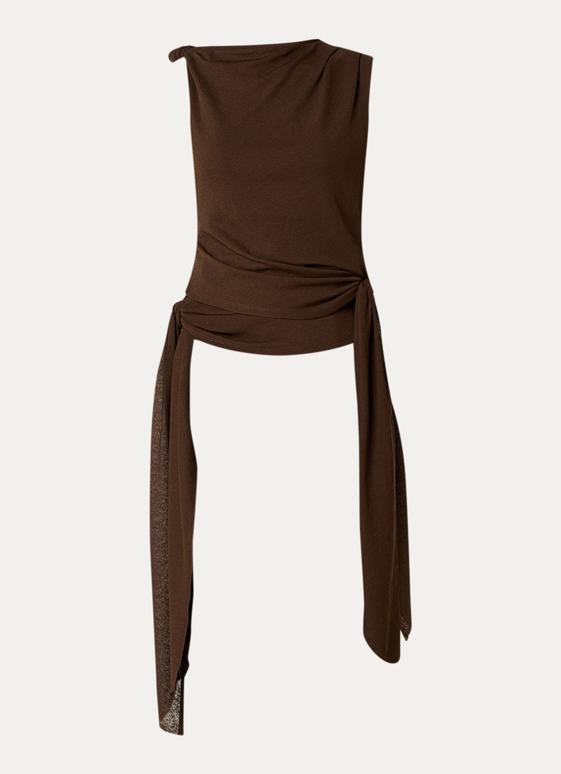 Ganni Marl top met asymmetrische hals - voorkant 2 donkerbruin