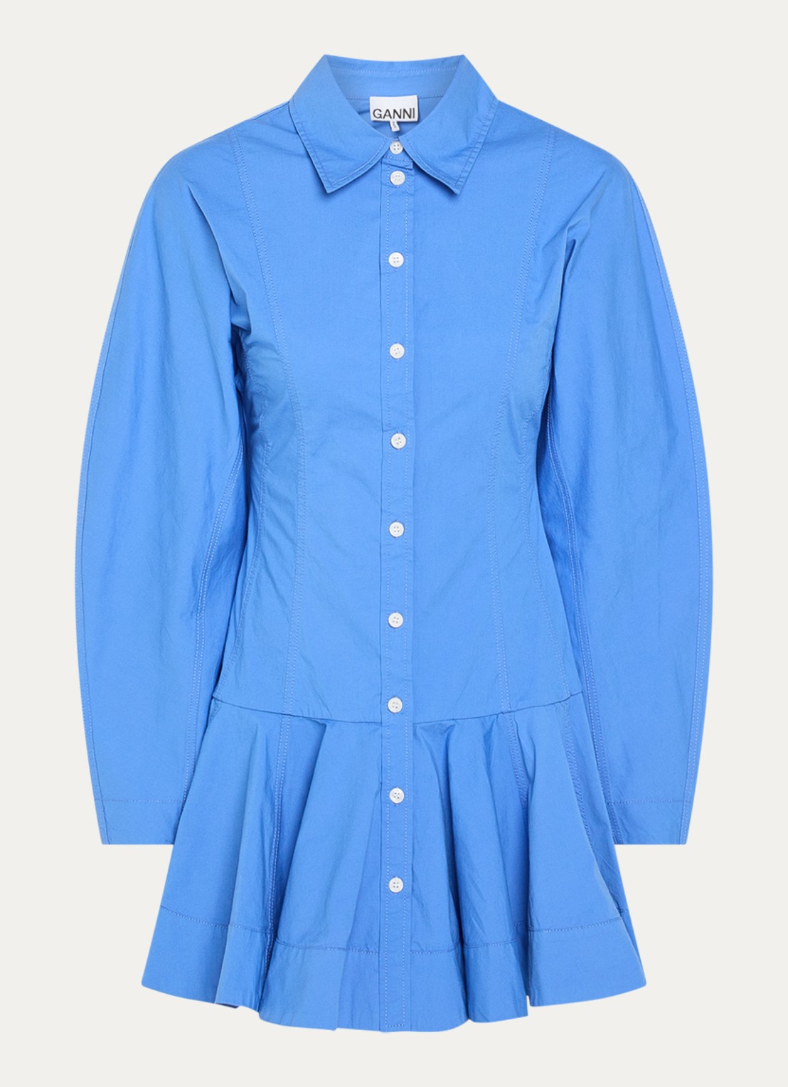 Ganni Mini blousejurk - voorkant 2 lichtblauw