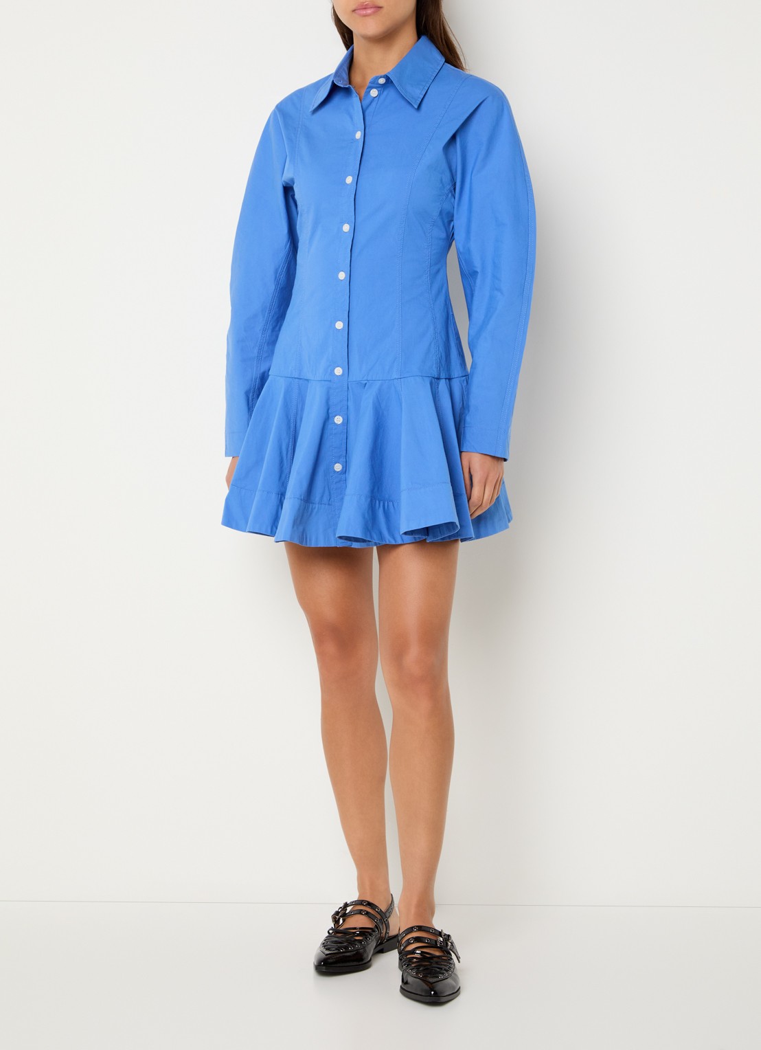 Ganni Mini blousejurk - voorkant 3 lichtblauw