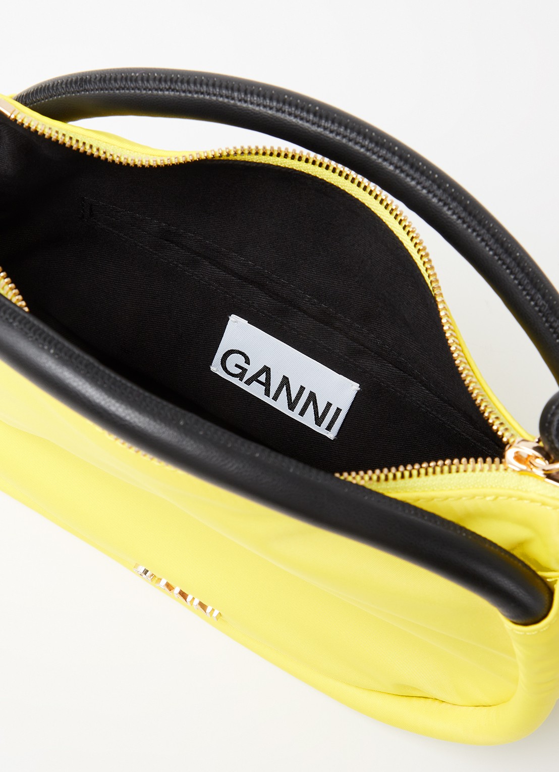 Ganni Mini Knot handtas met leren details  - detail geel