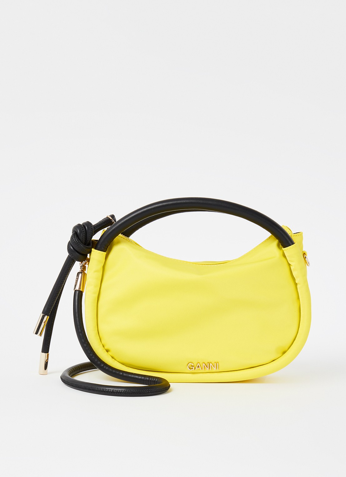 Ganni Mini Knot handtas met leren details  - voorkant 5 geel