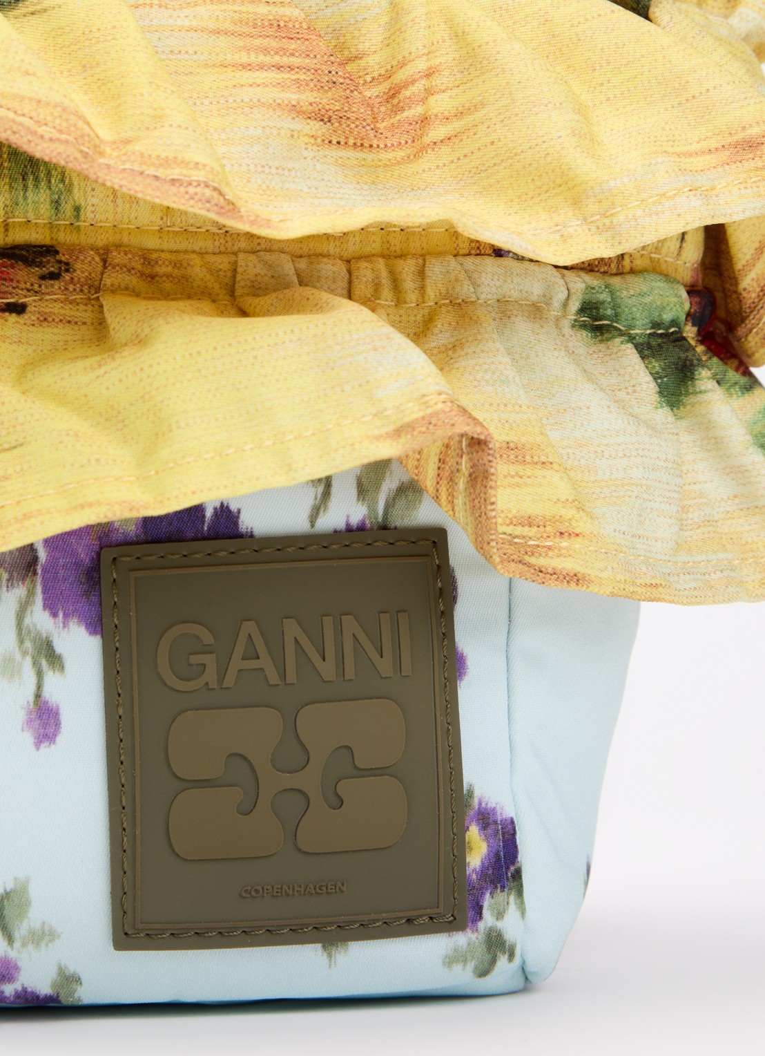 Ganni Mini Ruffle handtas met bloemenprint en afneembare schouderriem  - detail 4 lichtblauw