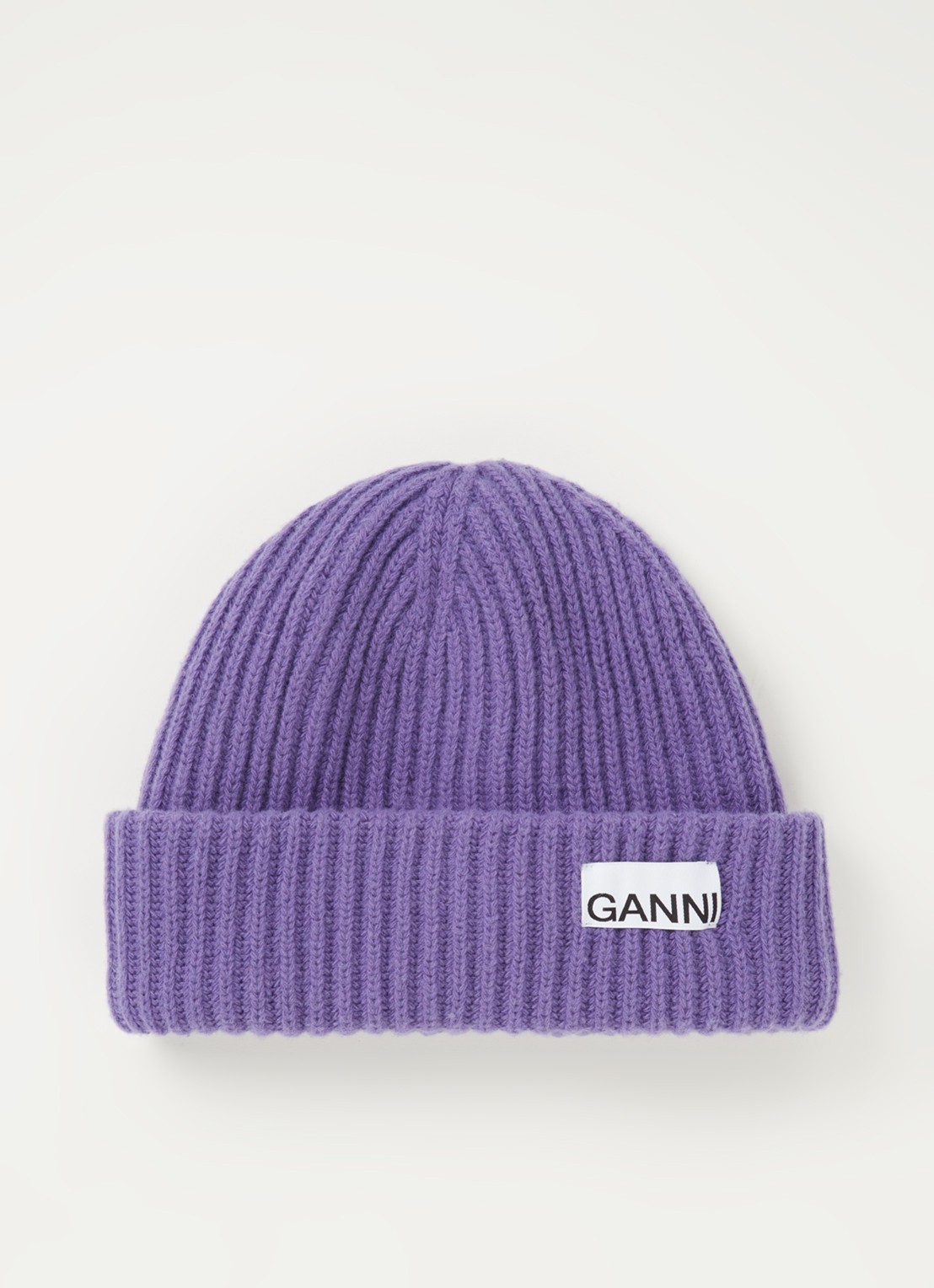 Ganni Muts in wolblend met logo - voorkant violet