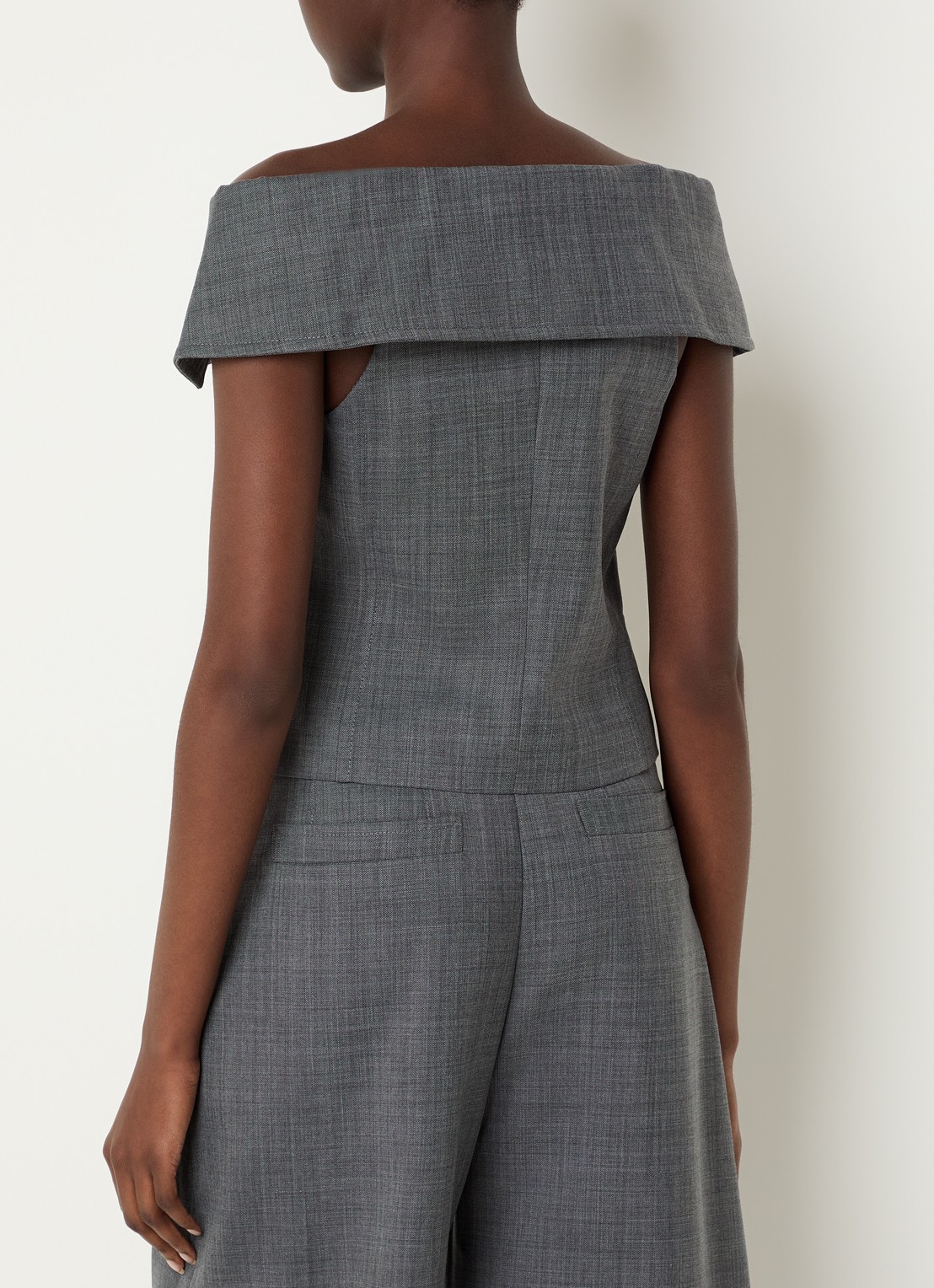 Ganni Off -shoulder top in wolblend - achterkant 4 antraciet