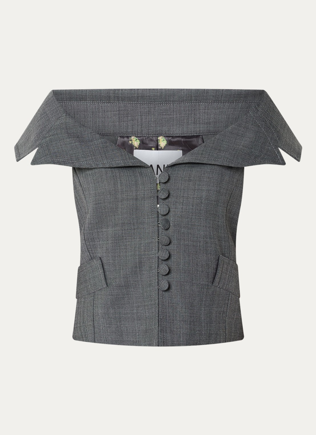 Ganni Off -shoulder top in wolblend - voorkant antraciet