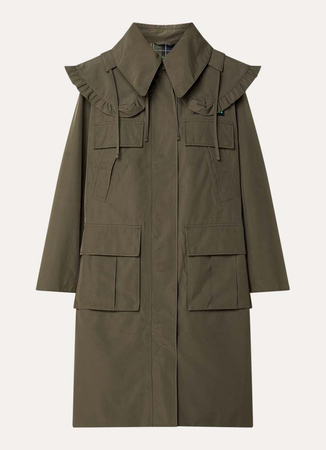 Ganni Parka met logo en klepzakken - voorkant bronsgroen