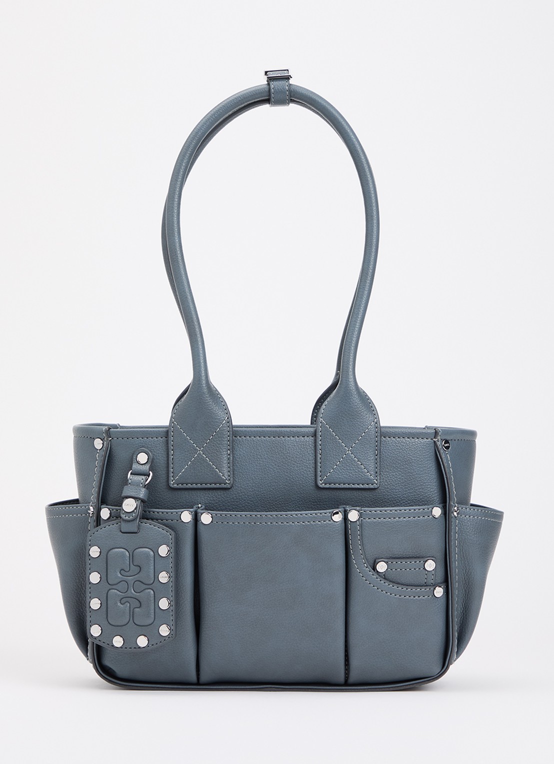 Ganni Posy Small handtas met logo - voorkant middengrijs