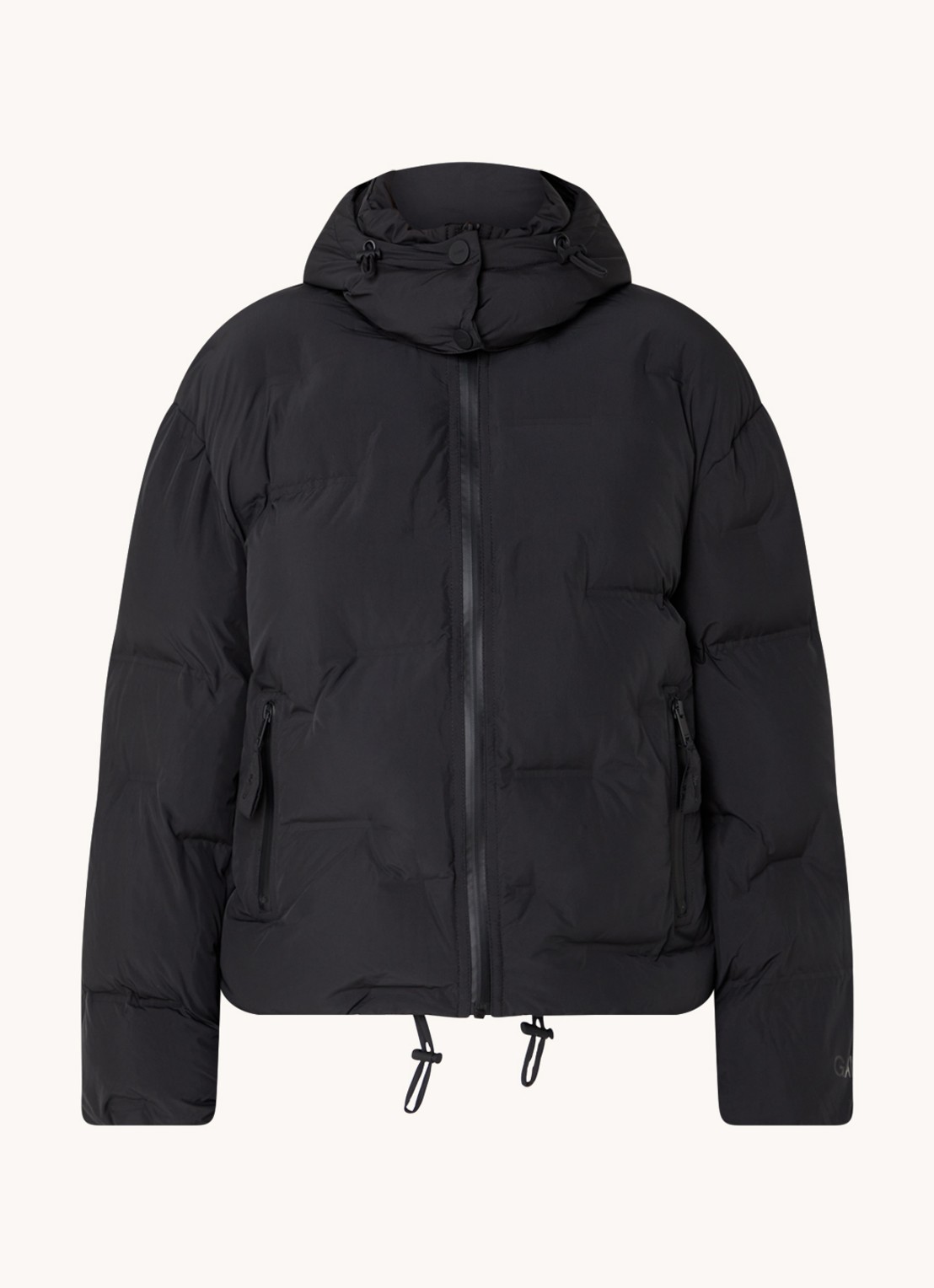 Ganni Puffer jack met ritszakken en afneembare capuchon - voorkant zwart
