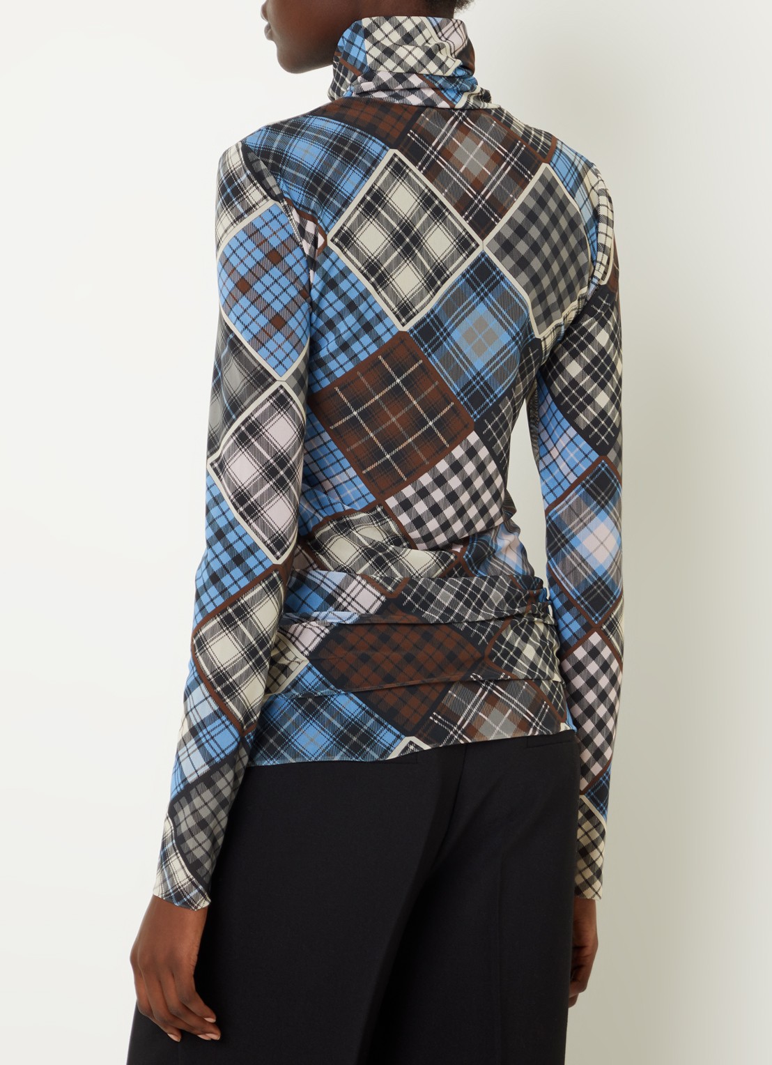 Ganni Semi-transparante longsleeve van mesh met col - achterkant 5 donkerbruin