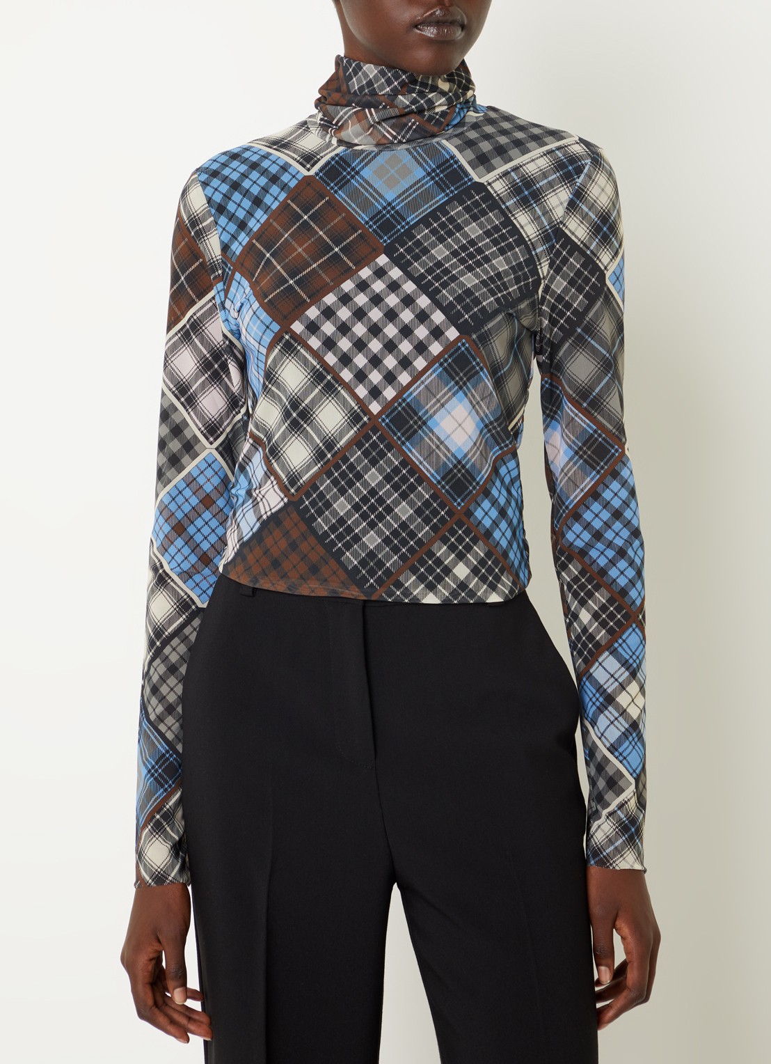 Ganni Semi-transparante longsleeve van mesh met col - detail 3 donkerbruin