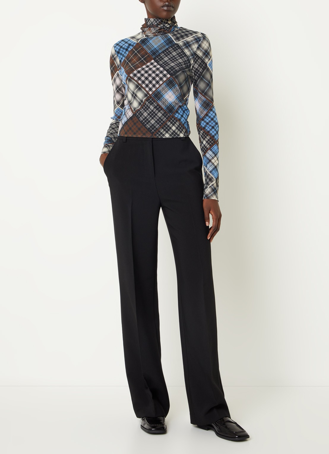 Ganni Semi-transparante longsleeve van mesh met col - voorkant 2 donkerbruin
