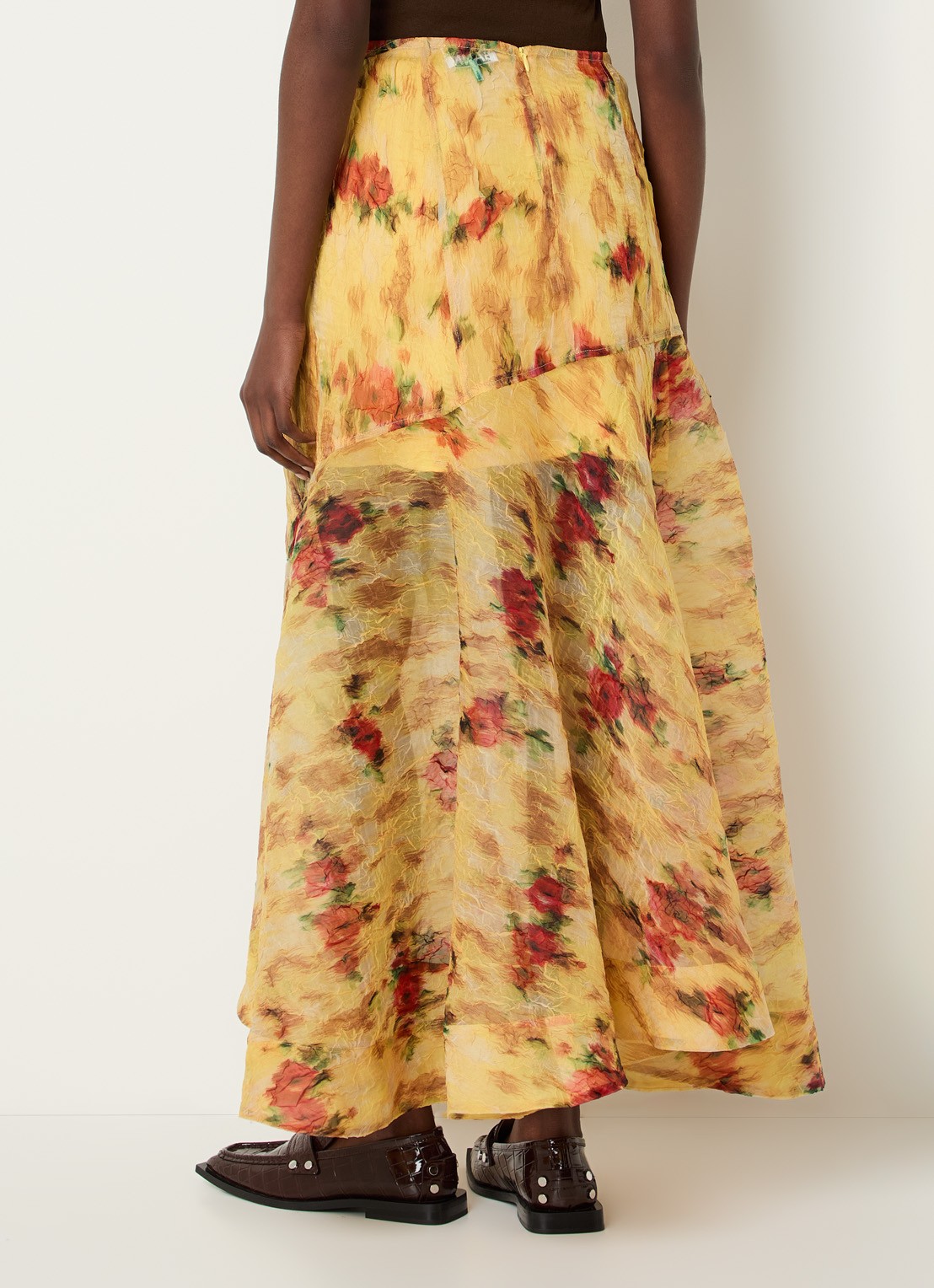 Ganni Shibori high waist rok met print - achterkant 4 okergeel