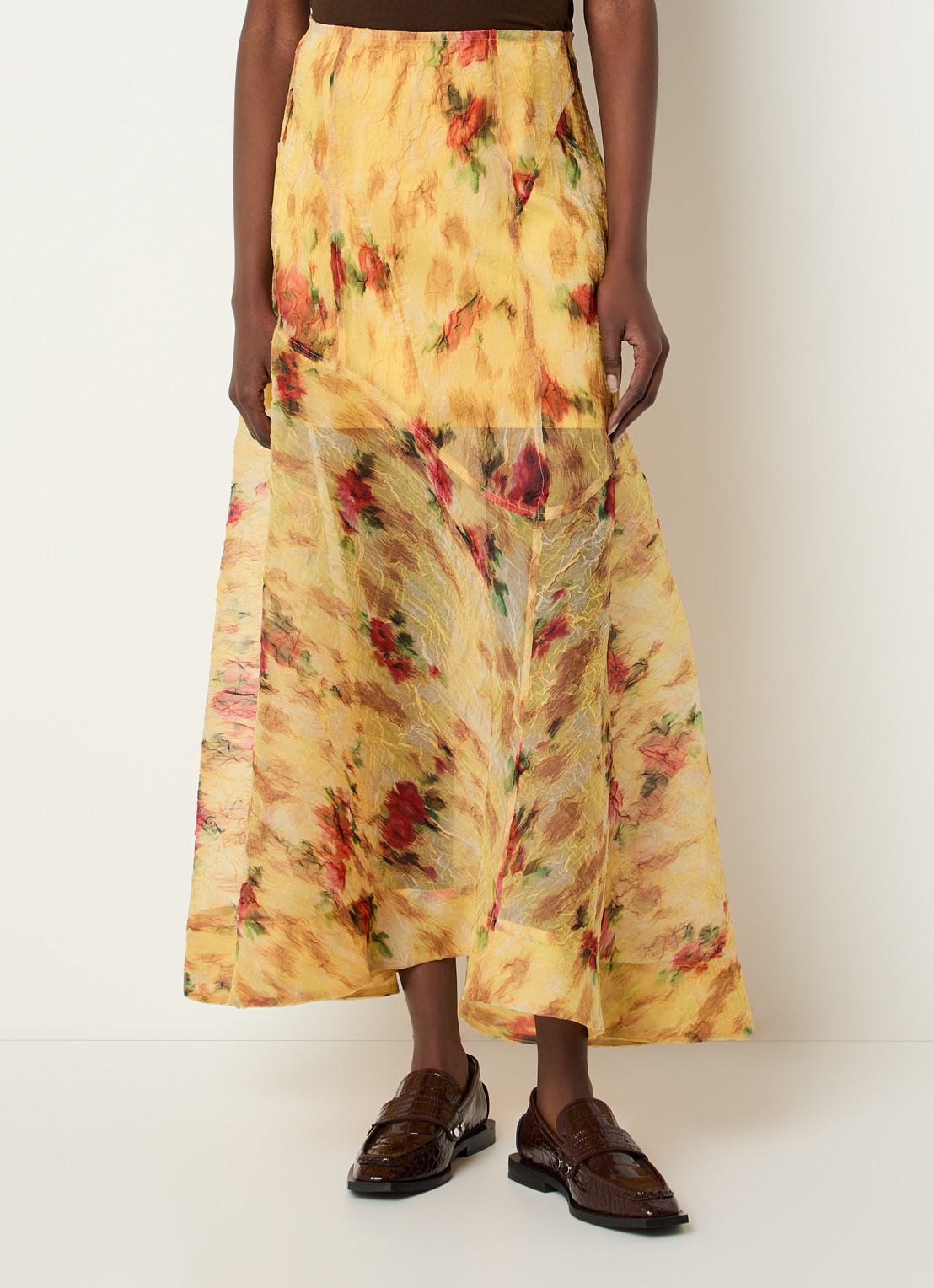 Ganni Shibori high waist rok met print - detail okergeel