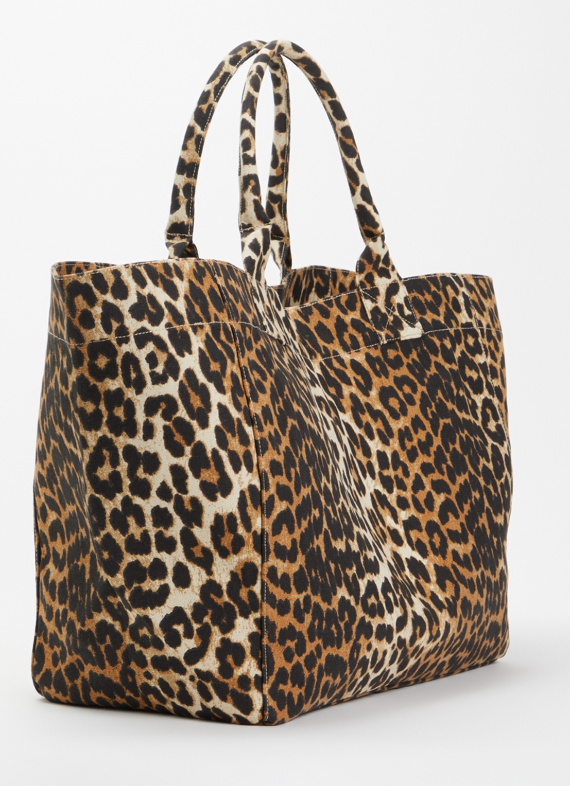 Ganni shopper met panterprint en logo - achterkant camel