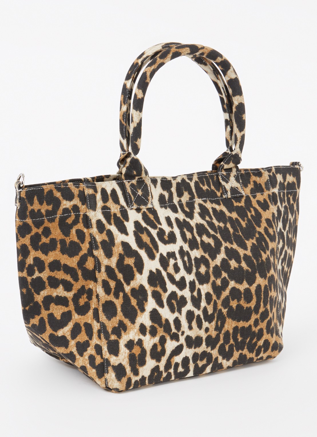 Ganni Small Easy shopper met panterprint en logoborduring - achterkant 7 camel