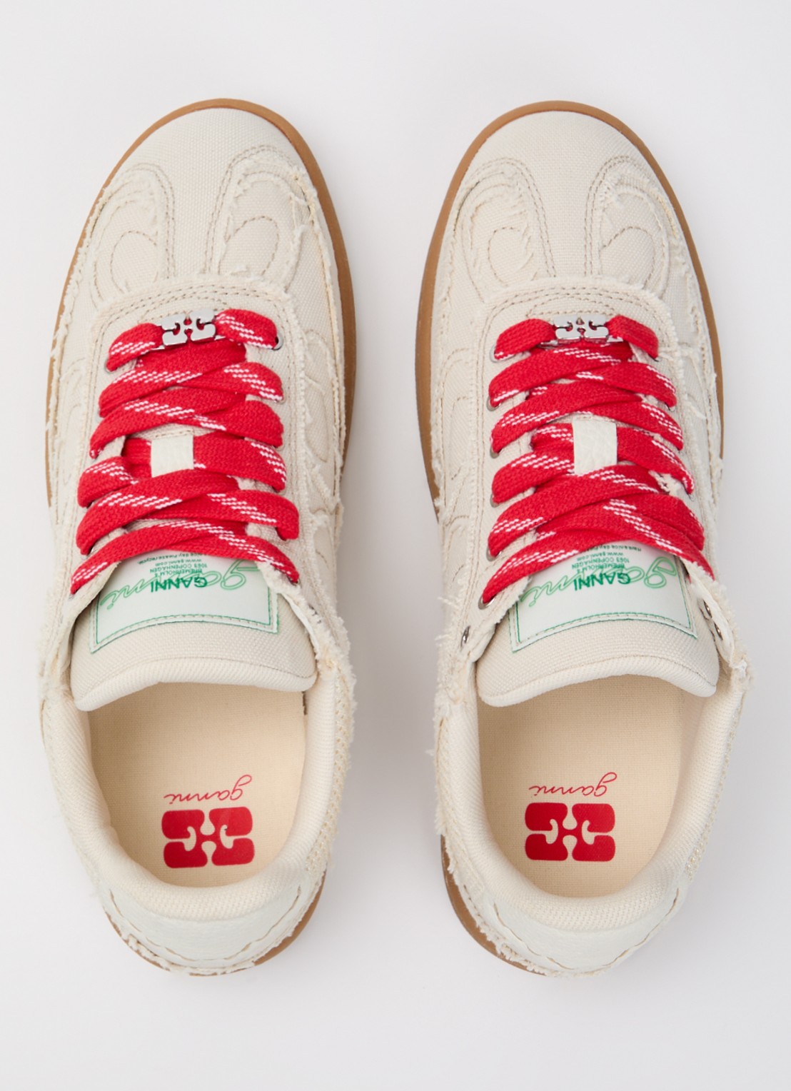 Ganni Sneaker van canvas met mesh details - detail 2 beige