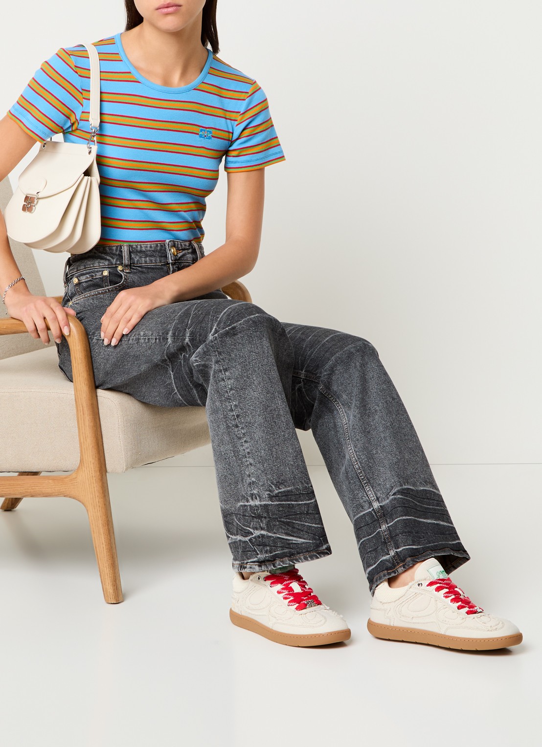 Ganni Sneaker van canvas met mesh details - voorkant 6 beige