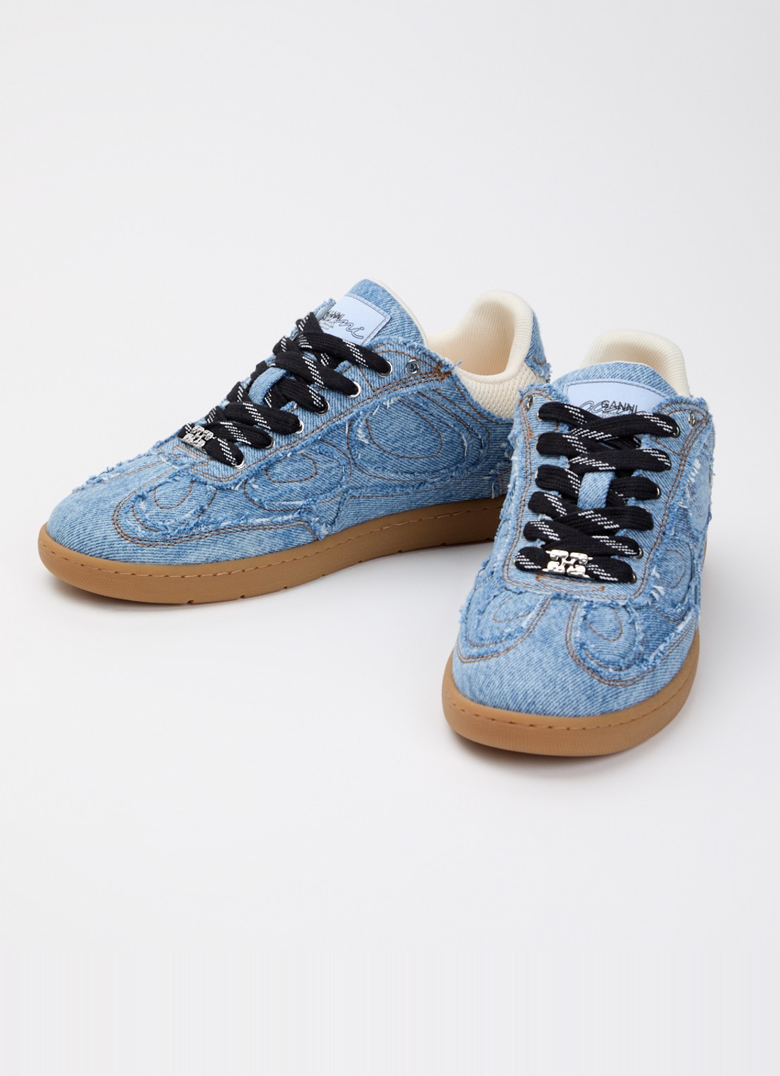 Ganni Sneaker van denim met mesh details - detail 3 indigo