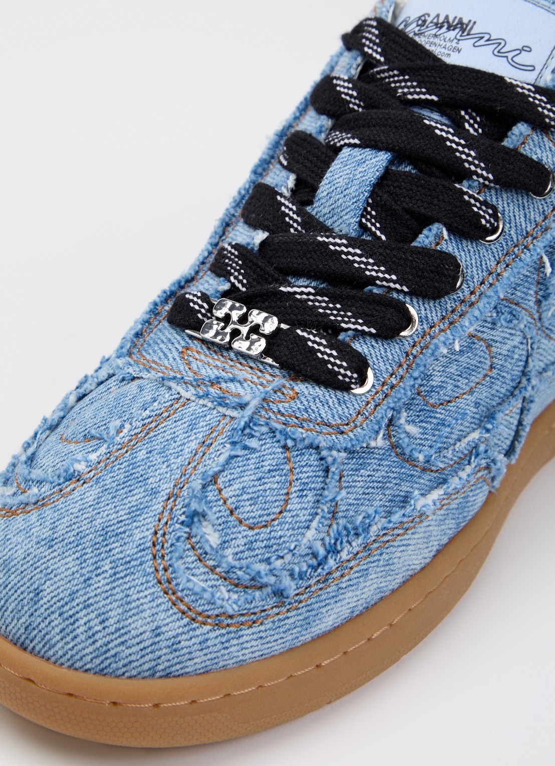 Ganni Sneaker van denim met mesh details - detail 6 indigo