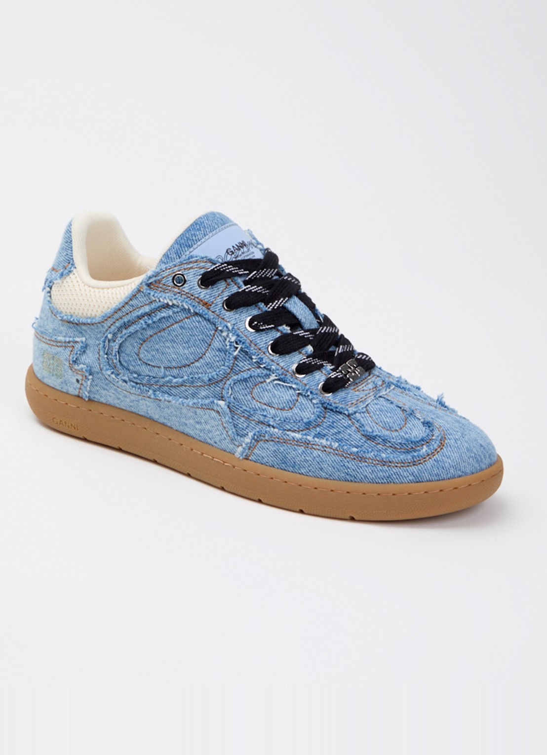 Ganni Sneaker van denim met mesh details - voorkant indigo