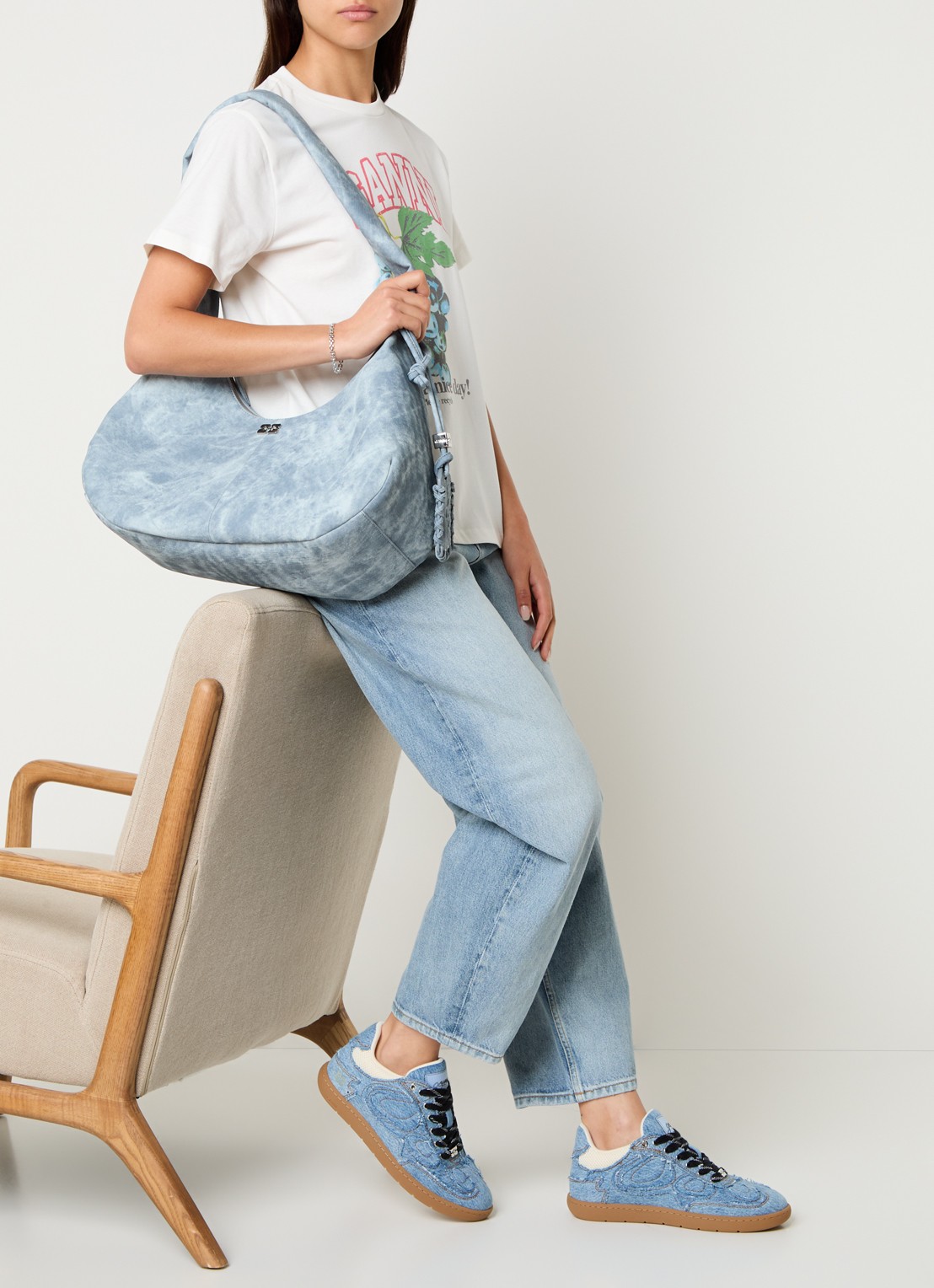 Ganni Sneaker van denim met mesh details - voorkant 2 indigo