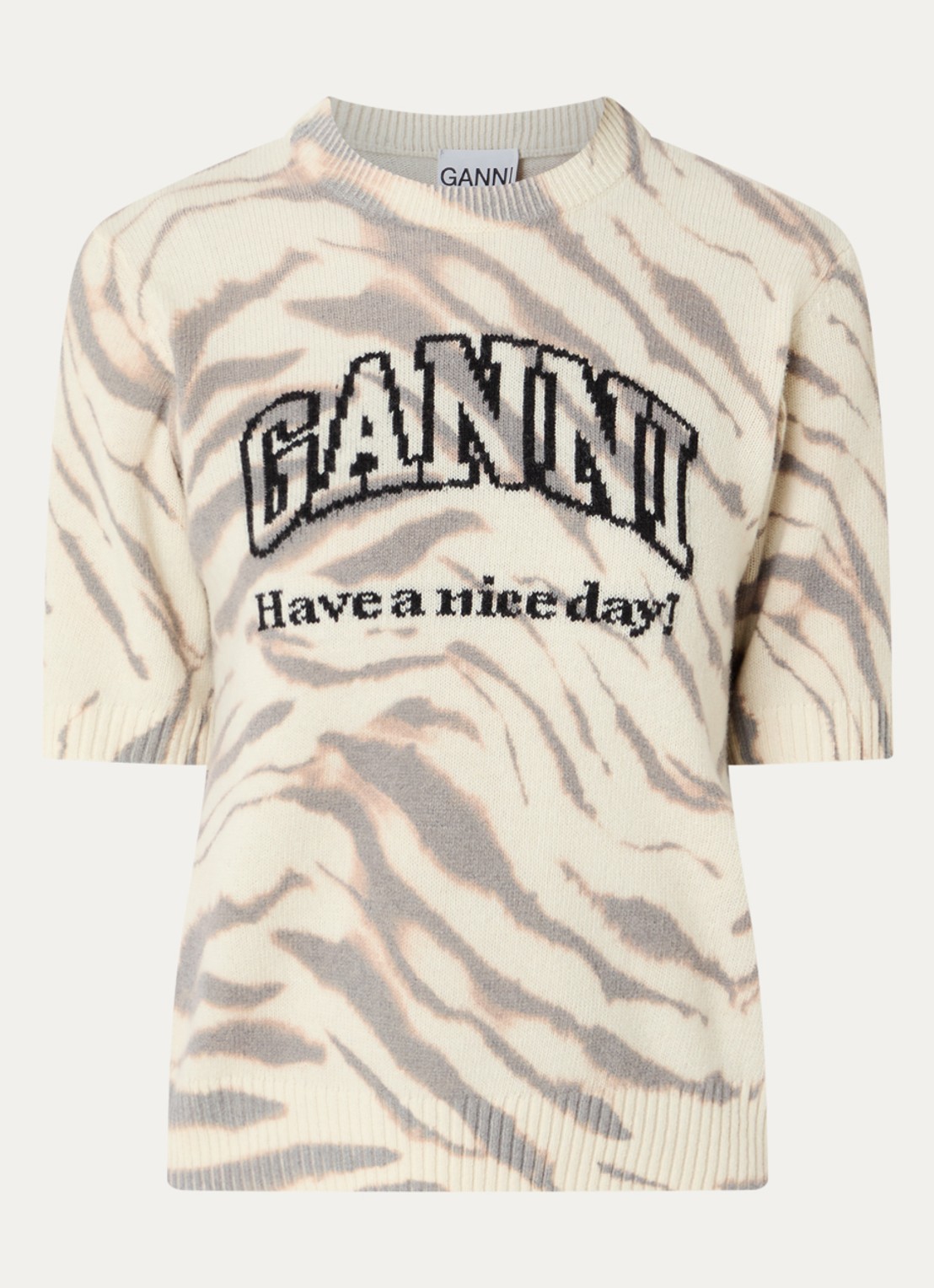 Ganni T-shirt in wolblend met ingebreid logo - voorkant 3 ivoor