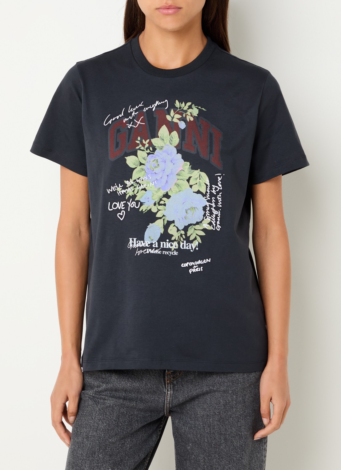 Ganni T-shirt met logoprint - detail 4 antraciet